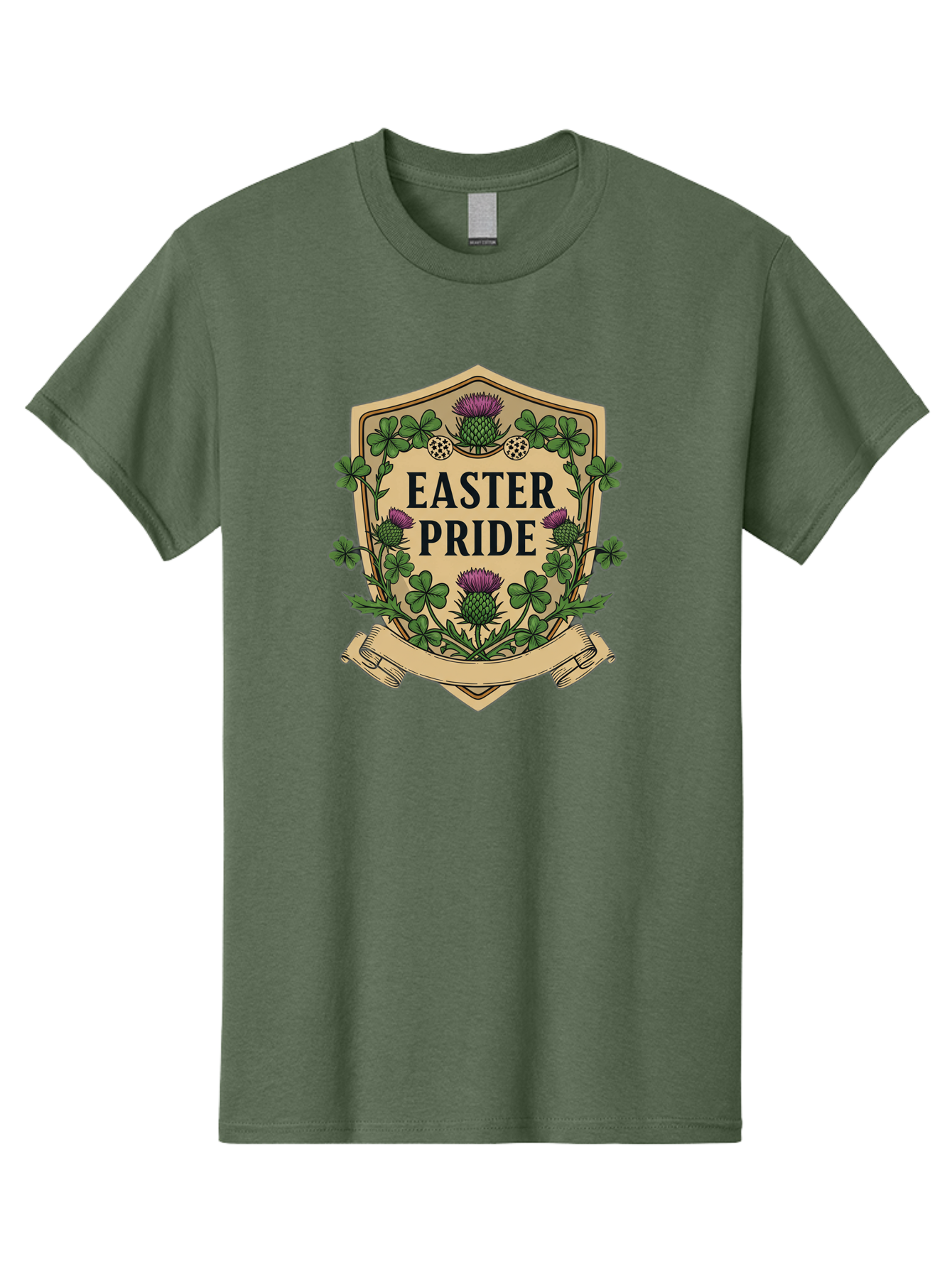 Easter-Pride Men'S Graphic Tee, 100% Cotton, Comfortable Casual Summer Wear, Machine Washable, Shamrocks, Purple Thistles, Easter Flowers, Floral Wreath, Vintage Badge, Easter Theme, Celtic Symbols, Festive Design, Spring Flowers Baa633 1