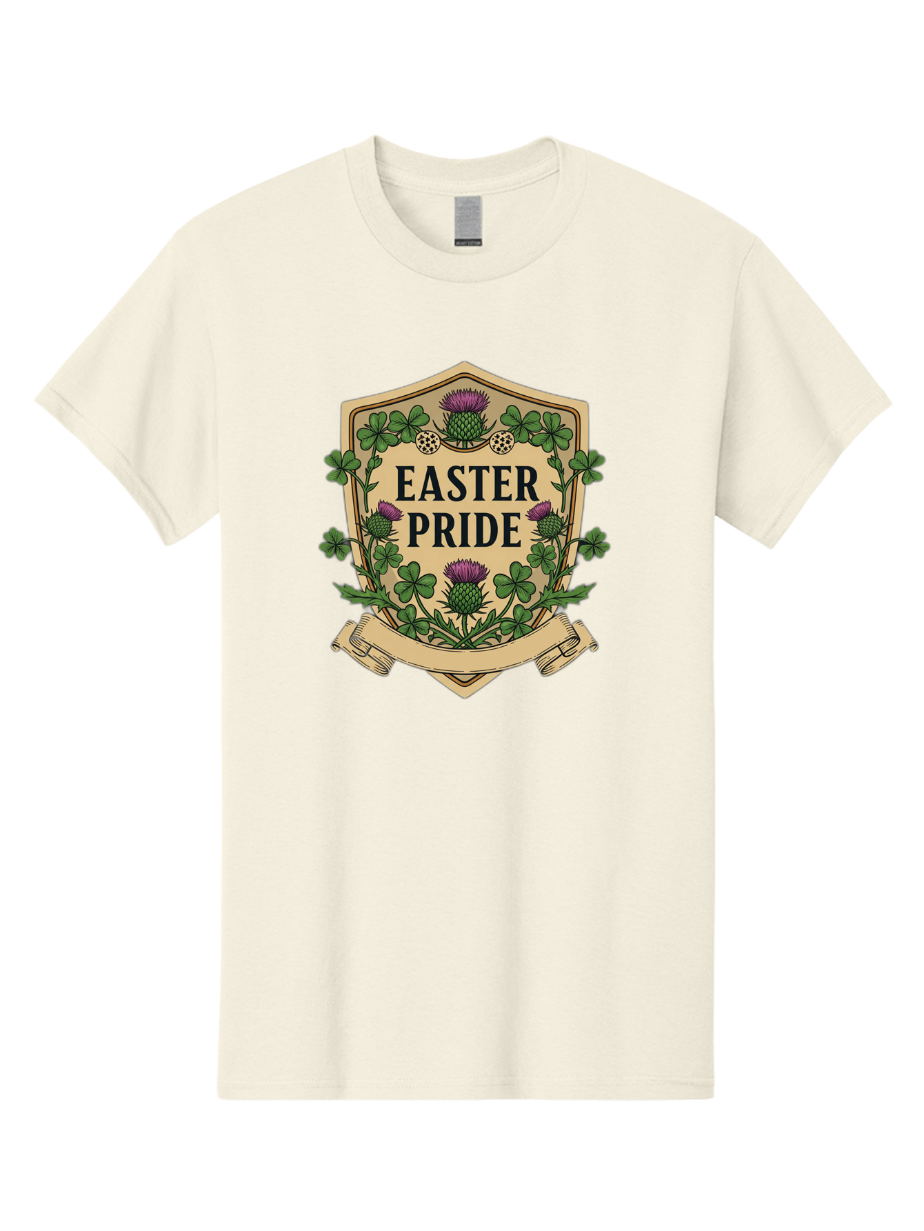 Easter-Pride Men'S Graphic Tee, 100% Cotton, Comfortable Casual Summer Wear, Machine Washable, Shamrocks, Purple Thistles, Easter Flowers, Floral Wreath, Vintage Badge, Easter Theme, Celtic Symbols, Festive Design, Spring Flowers Baa633 29