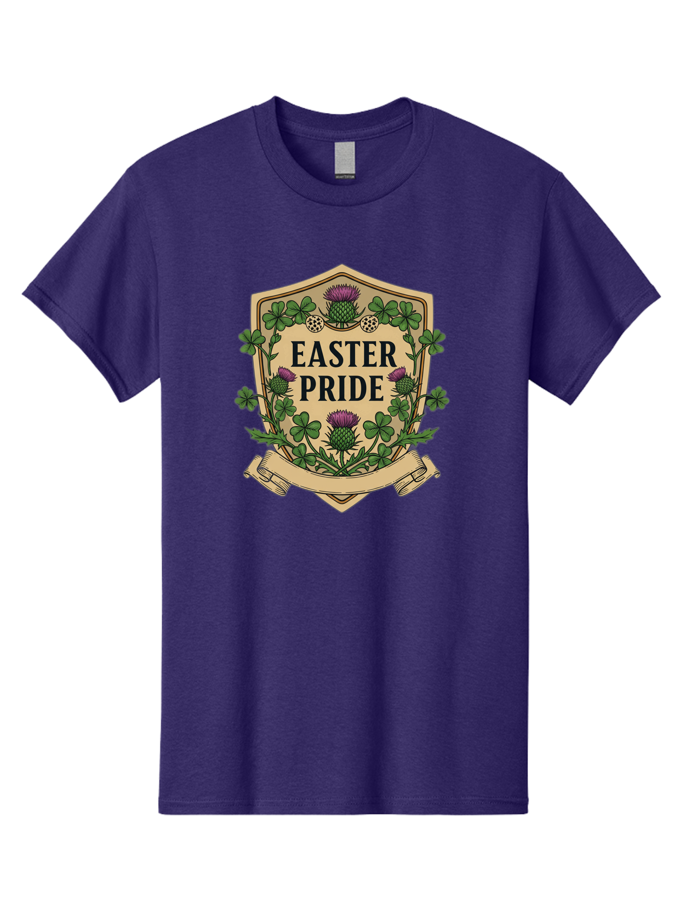 Easter-Pride Men'S Graphic Tee, 100% Cotton, Comfortable Casual Summer Wear, Machine Washable, Shamrocks, Purple Thistles, Easter Flowers, Floral Wreath, Vintage Badge, Easter Theme, Celtic Symbols, Festive Design, Spring Flowers Baa633 15