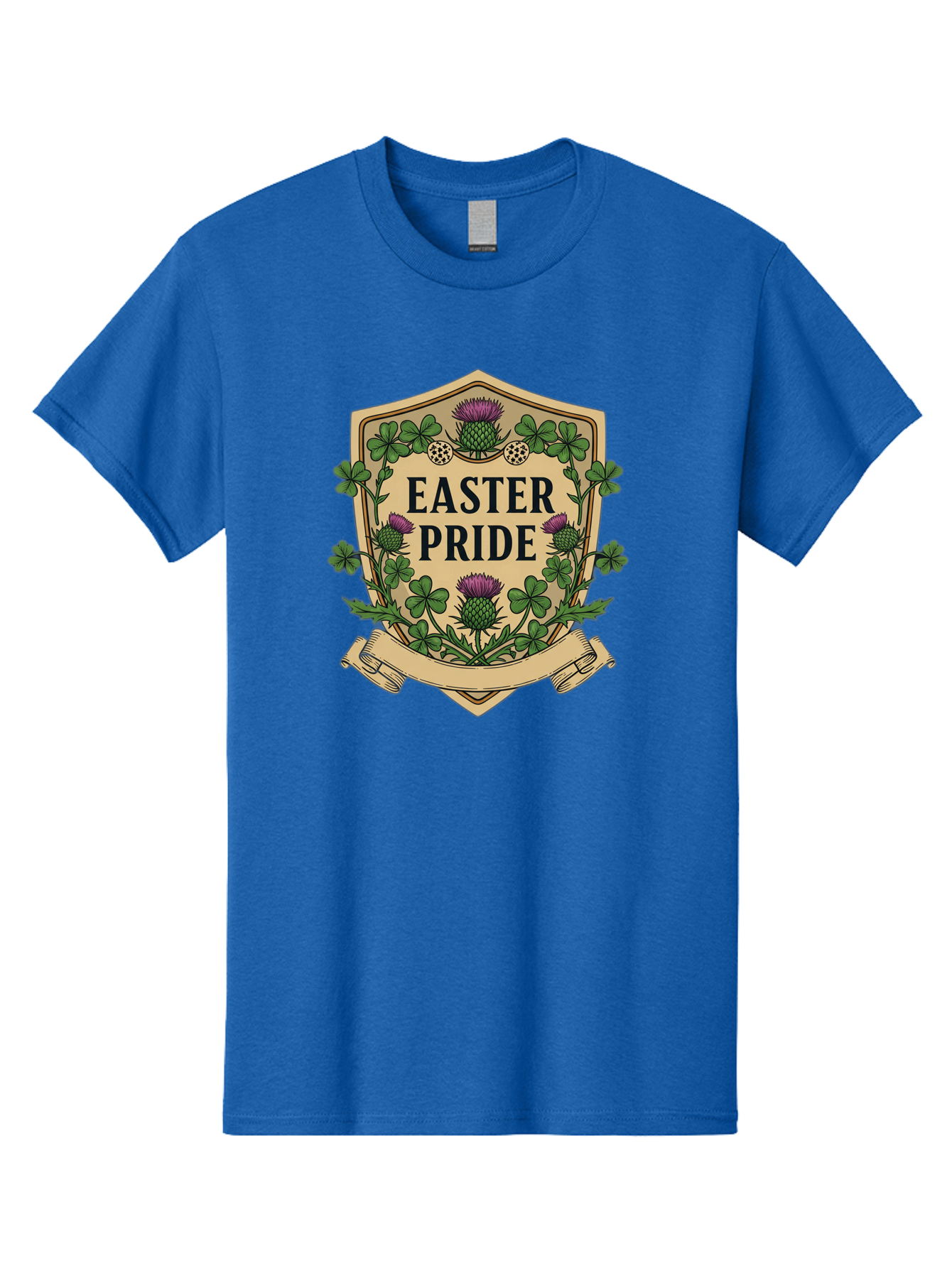 Easter-Pride Men'S Graphic Tee, 100% Cotton, Comfortable Casual Summer Wear, Machine Washable, Shamrocks, Purple Thistles, Easter Flowers, Floral Wreath, Vintage Badge, Easter Theme, Celtic Symbols, Festive Design, Spring Flowers Baa633 11