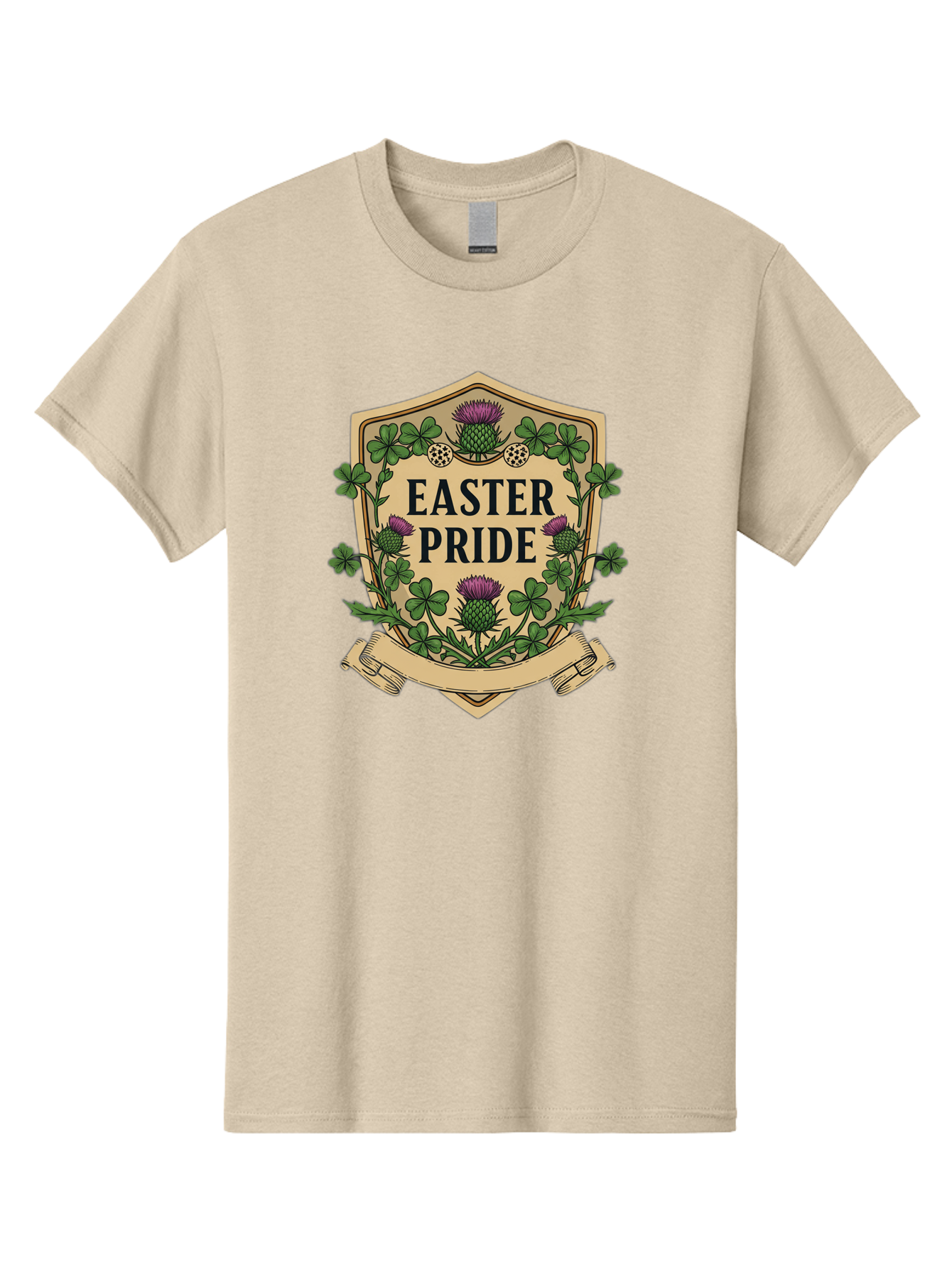 Easter-Pride Men'S Graphic Tee, 100% Cotton, Comfortable Casual Summer Wear, Machine Washable, Shamrocks, Purple Thistles, Easter Flowers, Floral Wreath, Vintage Badge, Easter Theme, Celtic Symbols, Festive Design, Spring Flowers Baa633 25