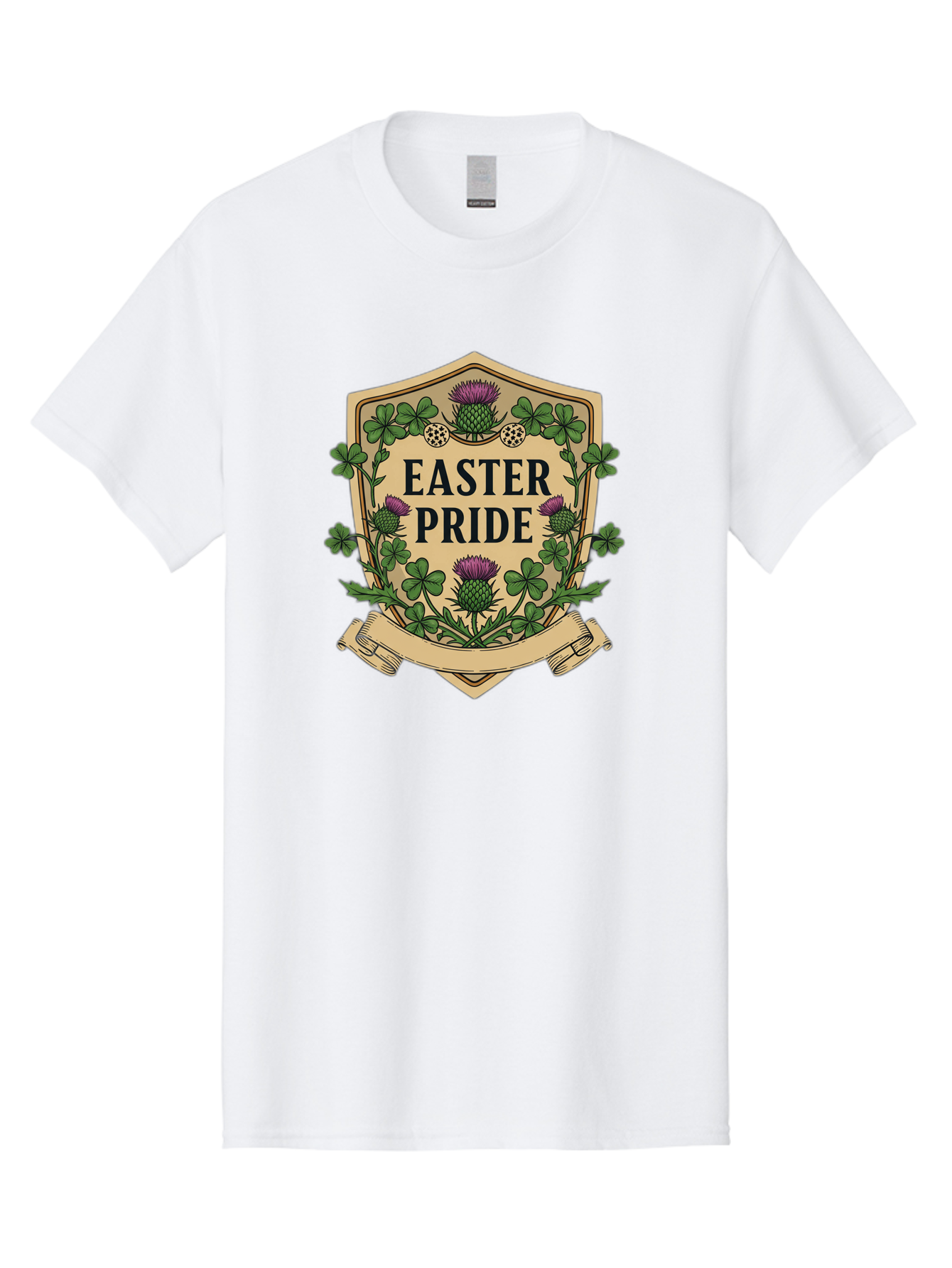 Easter-Pride Men'S Graphic Tee, 100% Cotton, Comfortable Casual Summer Wear, Machine Washable, Shamrocks, Purple Thistles, Easter Flowers, Floral Wreath, Vintage Badge, Easter Theme, Celtic Symbols, Festive Design, Spring Flowers Baa633 19