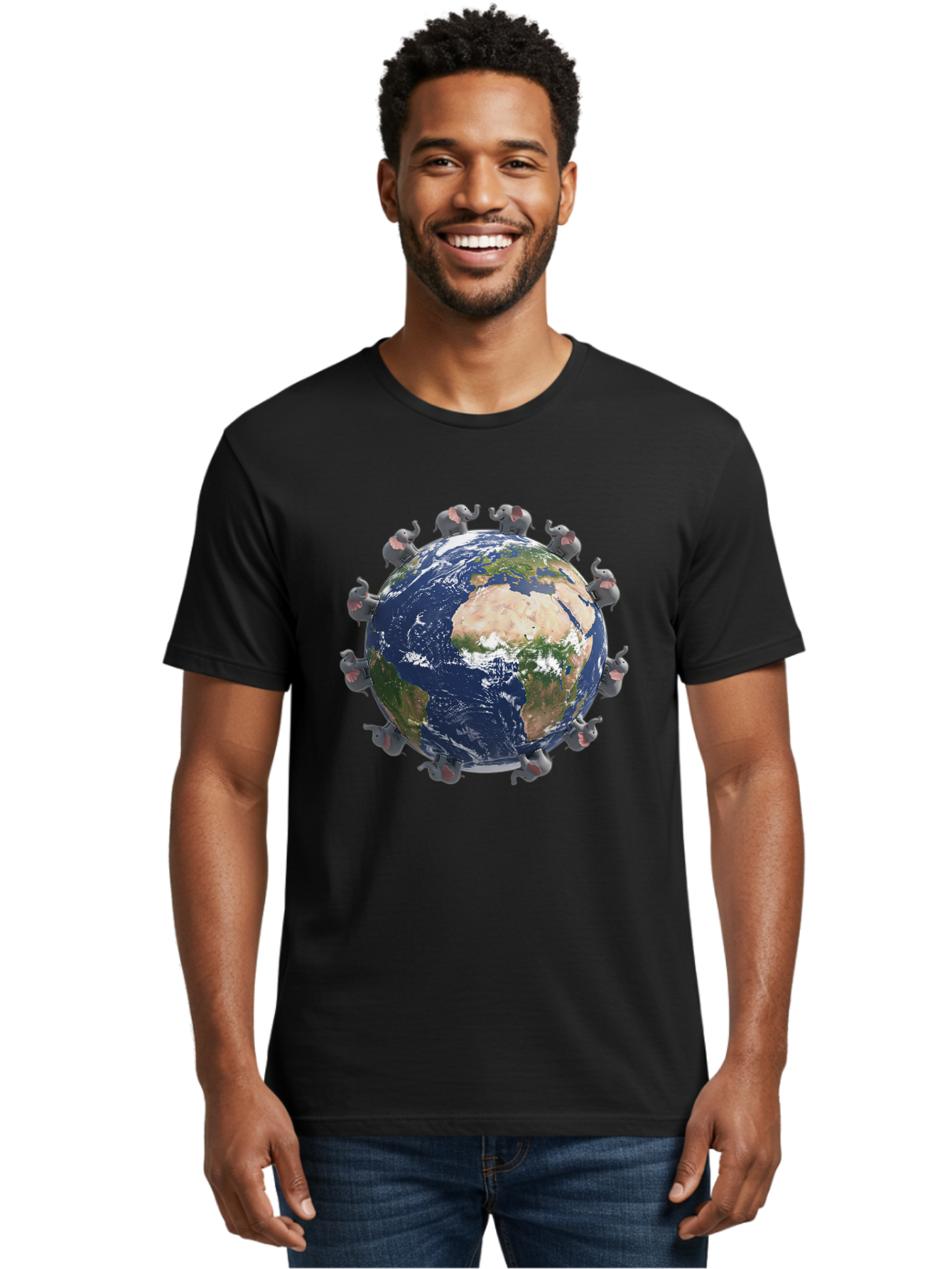 Elephants-Holding-Earth Men'S Graphic Tee, 100% Cotton, Comfortable Casual Summer Wear, Machine Washable, Elephants Surrounding The Earth, Global Unity, Conservation Efforts, Wildlife Protection, Animal Lovers, Earth'S Beauty, Baa644 22