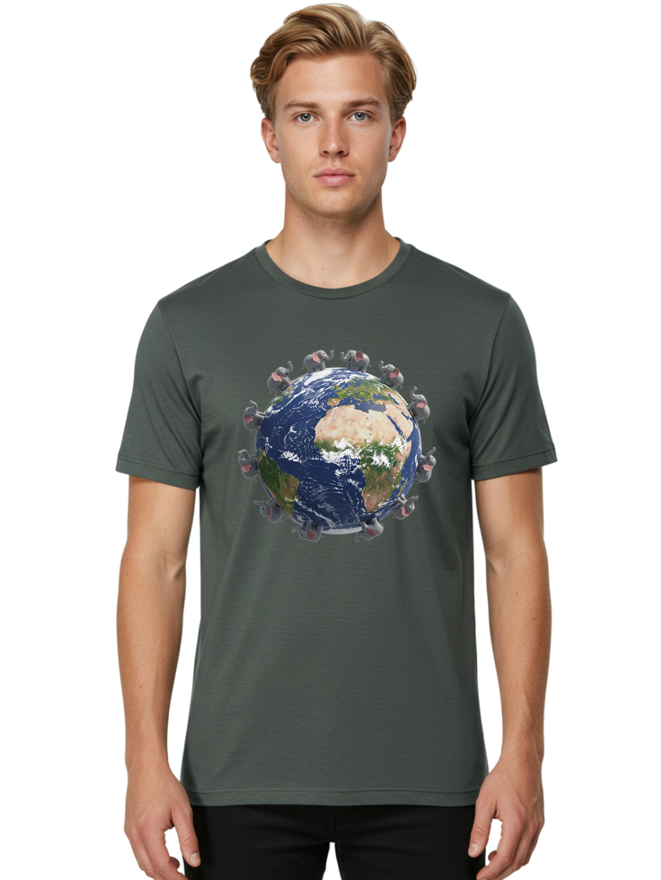 Elephants-Holding-Earth Men'S Graphic Tee, 100% Cotton, Comfortable Casual Summer Wear, Machine Washable, Elephants Surrounding The Earth, Global Unity, Conservation Efforts, Wildlife Protection, Animal Lovers, Earth'S Beauty, Baa644 16