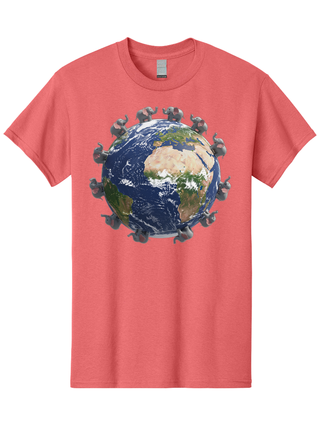Elephants-Holding-Earth Men'S Graphic Tee, 100% Cotton, Comfortable Casual Summer Wear, Machine Washable, Elephants Surrounding The Earth, Global Unity, Conservation Efforts, Wildlife Protection, Animal Lovers, Earth'S Beauty, Baa644 19