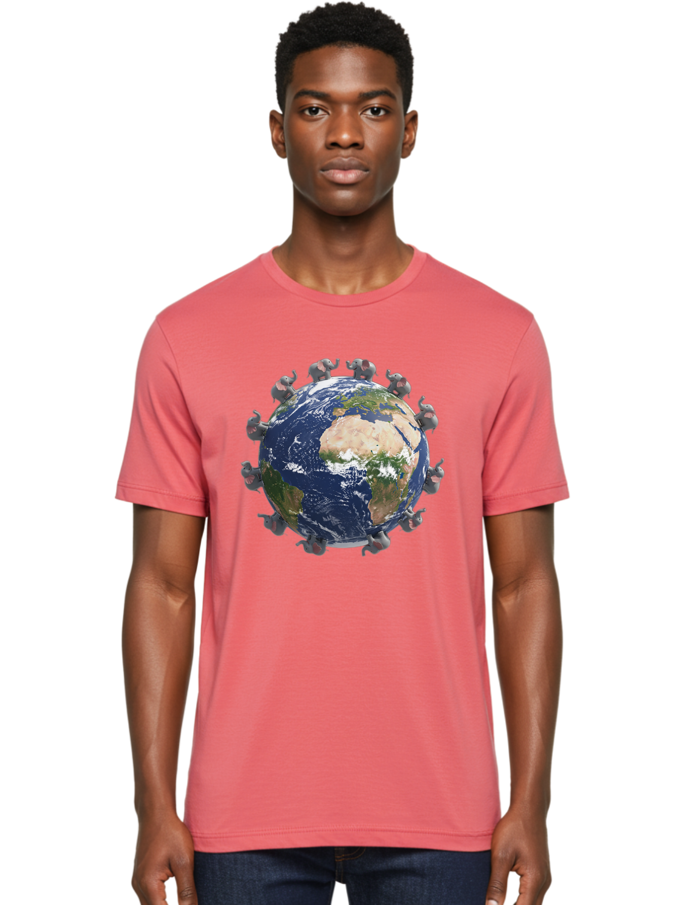 Elephants-Holding-Earth Men'S Graphic Tee, 100% Cotton, Comfortable Casual Summer Wear, Machine Washable, Elephants Surrounding The Earth, Global Unity, Conservation Efforts, Wildlife Protection, Animal Lovers, Earth'S Beauty, Baa644 20