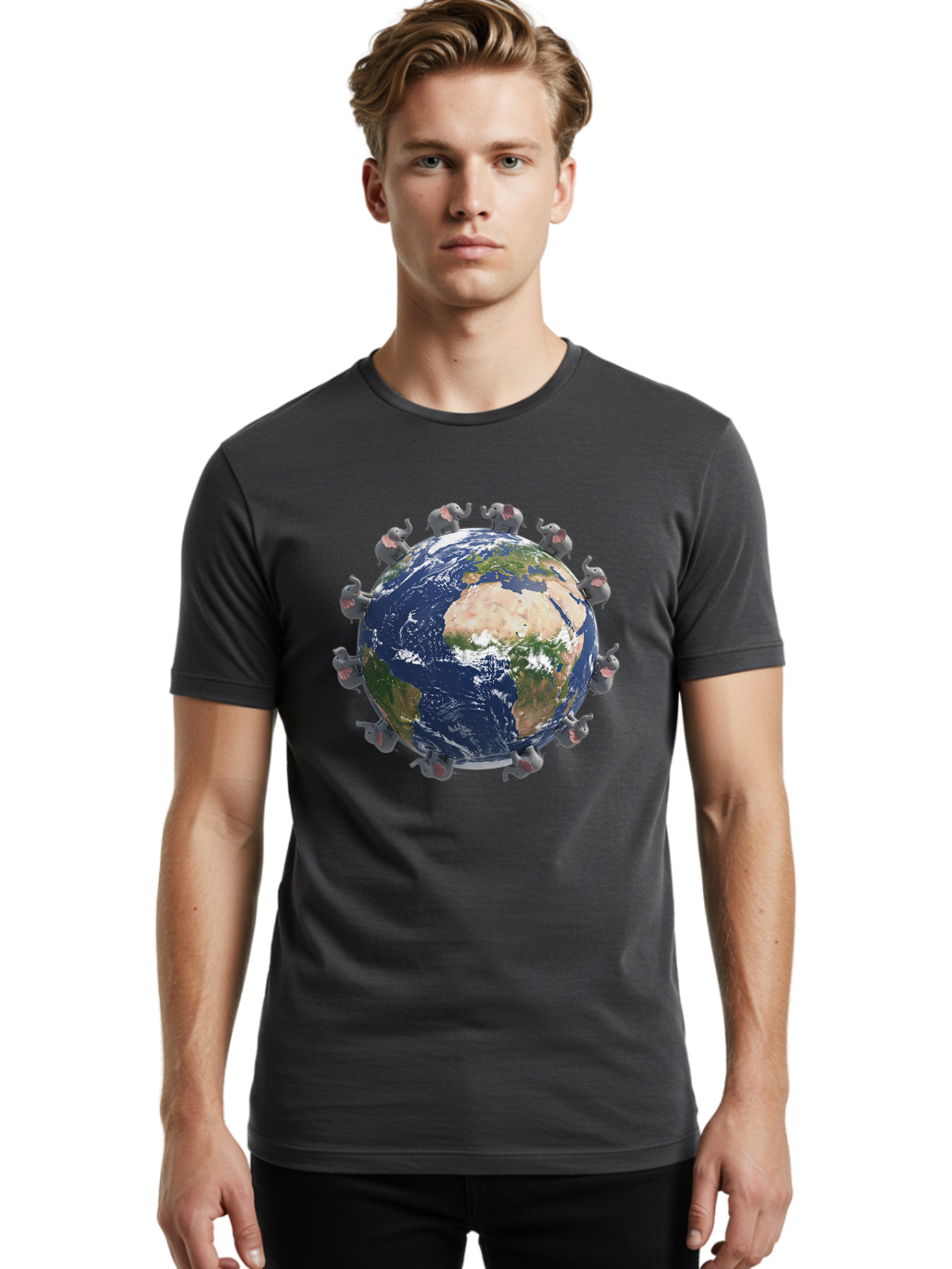 Elephants-Holding-Earth Men'S Graphic Tee, 100% Cotton, Comfortable Casual Summer Wear, Machine Washable, Elephants Surrounding The Earth, Global Unity, Conservation Efforts, Wildlife Protection, Animal Lovers, Earth'S Beauty, Baa644 30