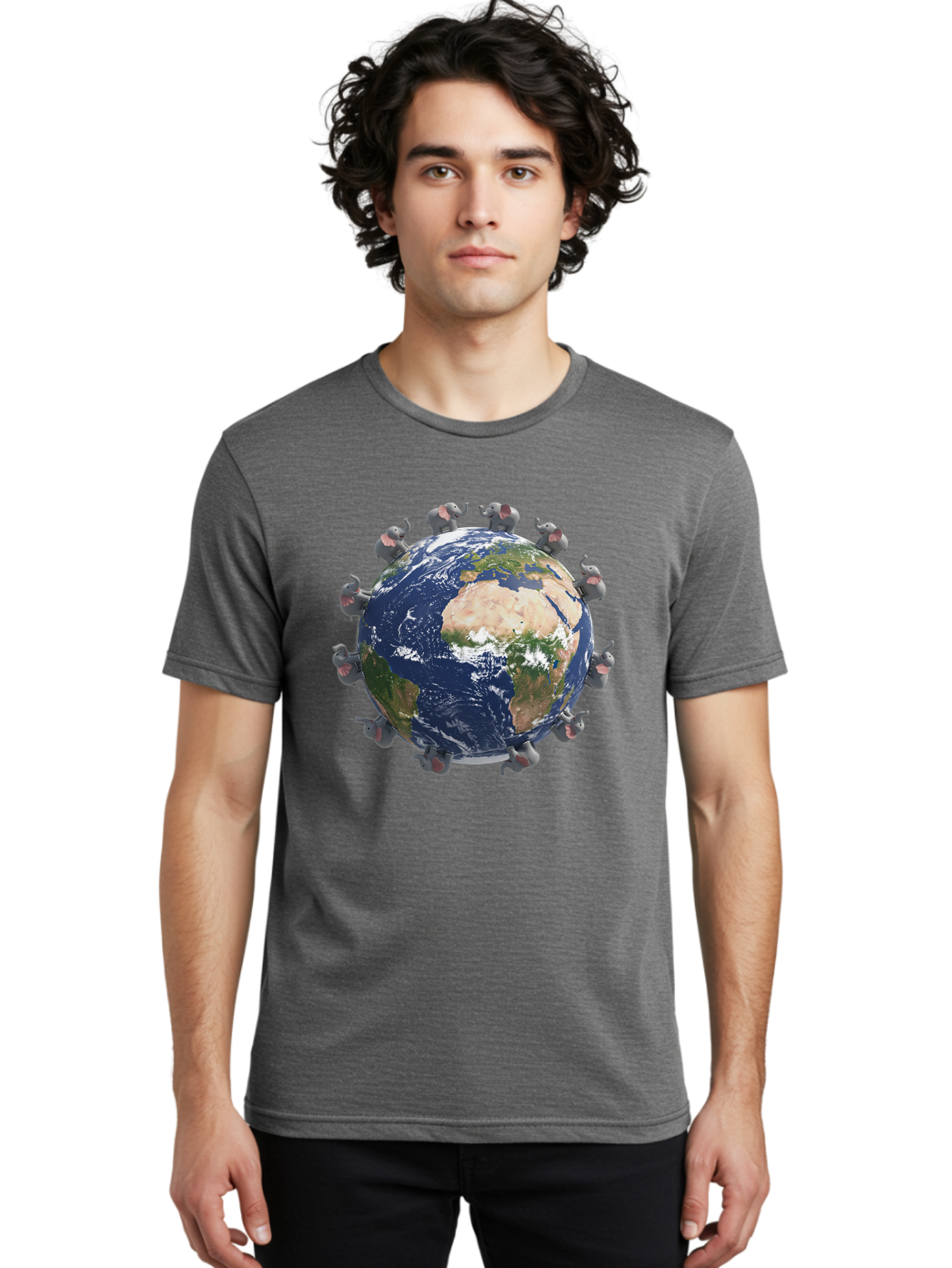 Elephants-Holding-Earth Men'S Graphic Tee, 100% Cotton, Comfortable Casual Summer Wear, Machine Washable, Elephants Surrounding The Earth, Global Unity, Conservation Efforts, Wildlife Protection, Animal Lovers, Earth'S Beauty, Baa644 18