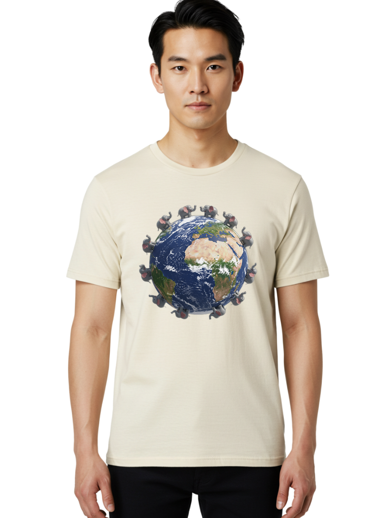 Elephants-Holding-Earth Men'S Graphic Tee, 100% Cotton, Comfortable Casual Summer Wear, Machine Washable, Elephants Surrounding The Earth, Global Unity, Conservation Efforts, Wildlife Protection, Animal Lovers, Earth'S Beauty, Baa644 8