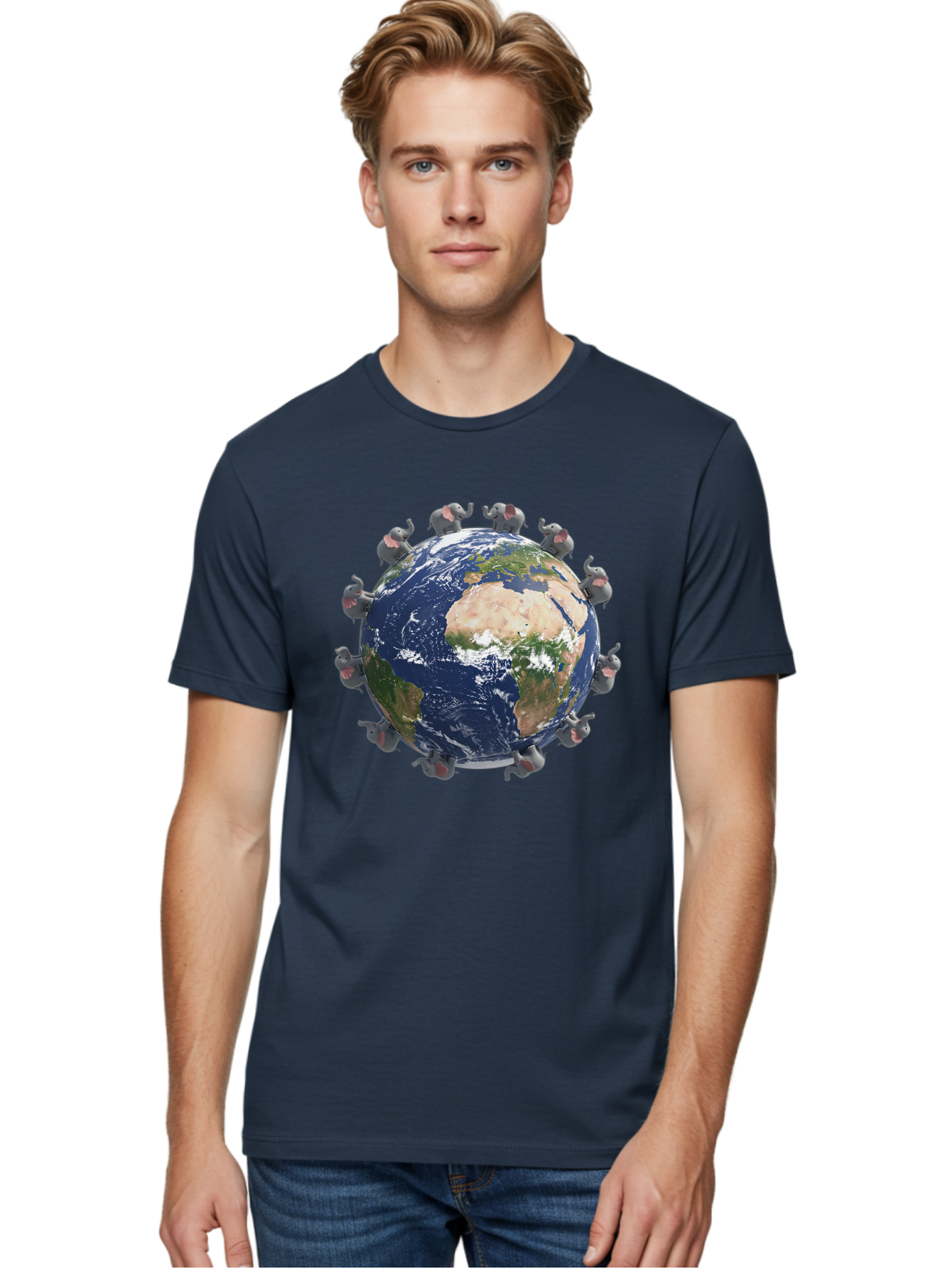 Elephants-Holding-Earth Men'S Graphic Tee, 100% Cotton, Comfortable Casual Summer Wear, Machine Washable, Elephants Surrounding The Earth, Global Unity, Conservation Efforts, Wildlife Protection, Animal Lovers, Earth'S Beauty, Baa644 4