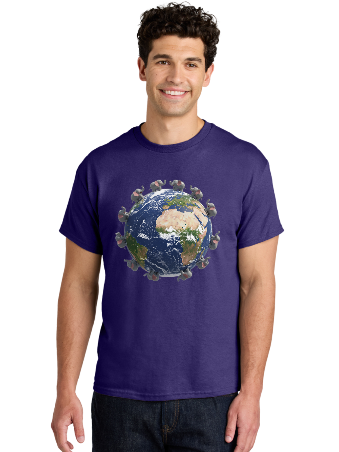 Elephants-Holding-Earth Men'S Graphic Tee, 100% Cotton, Comfortable Casual Summer Wear, Machine Washable, Elephants Surrounding The Earth, Global Unity, Conservation Efforts, Wildlife Protection, Animal Lovers, Earth'S Beauty, Baa644 14