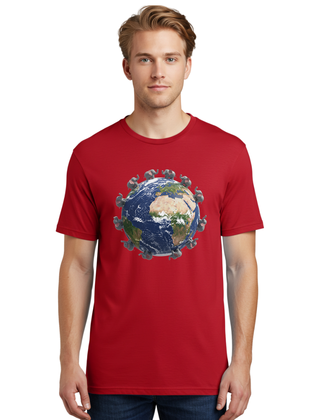 Elephants-Holding-Earth Men'S Graphic Tee, 100% Cotton, Comfortable Casual Summer Wear, Machine Washable, Elephants Surrounding The Earth, Global Unity, Conservation Efforts, Wildlife Protection, Animal Lovers, Earth'S Beauty, Baa644 10