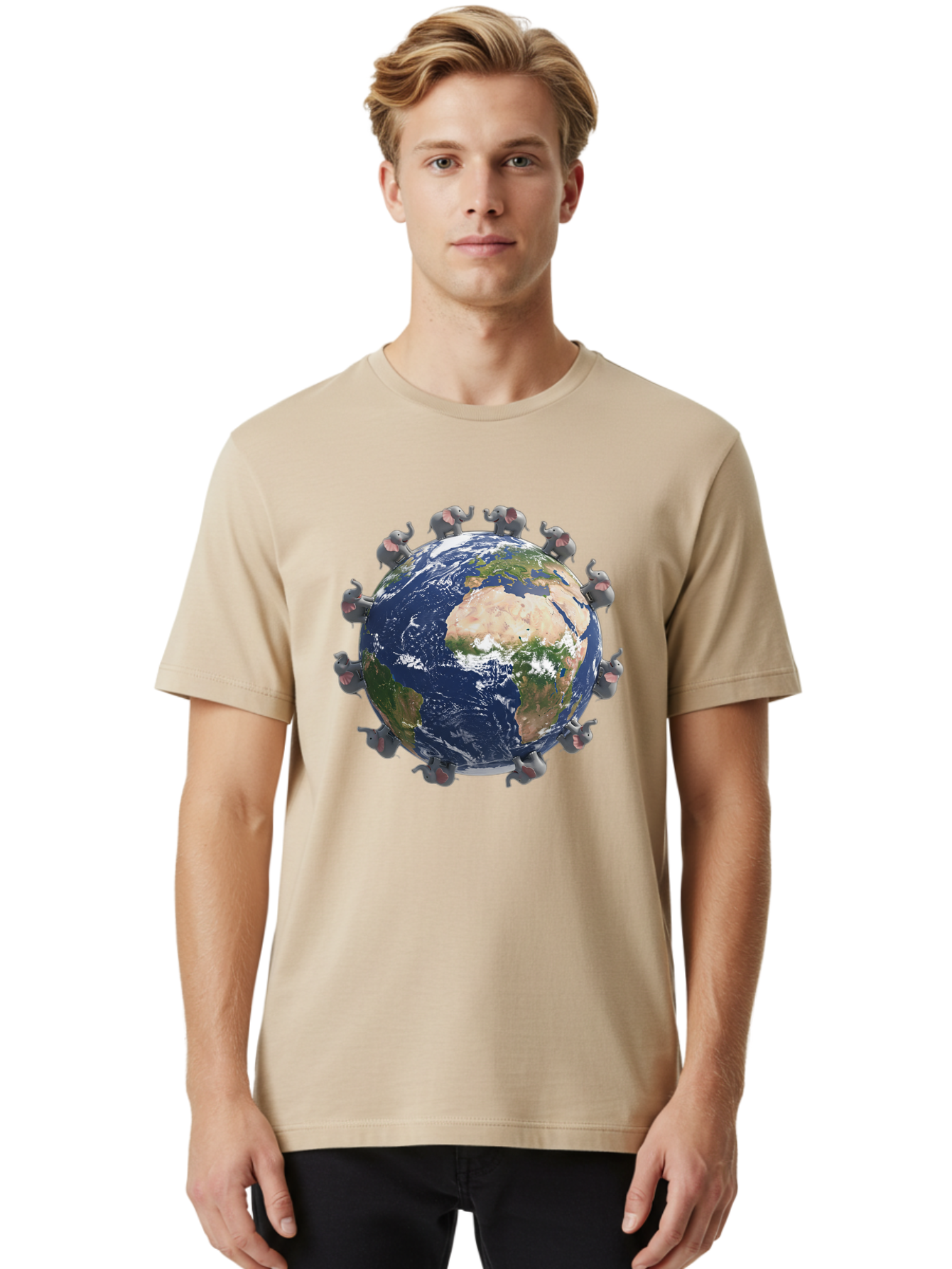 Elephants-Holding-Earth Men'S Graphic Tee, 100% Cotton, Comfortable Casual Summer Wear, Machine Washable, Elephants Surrounding The Earth, Global Unity, Conservation Efforts, Wildlife Protection, Animal Lovers, Earth'S Beauty, Baa644 12