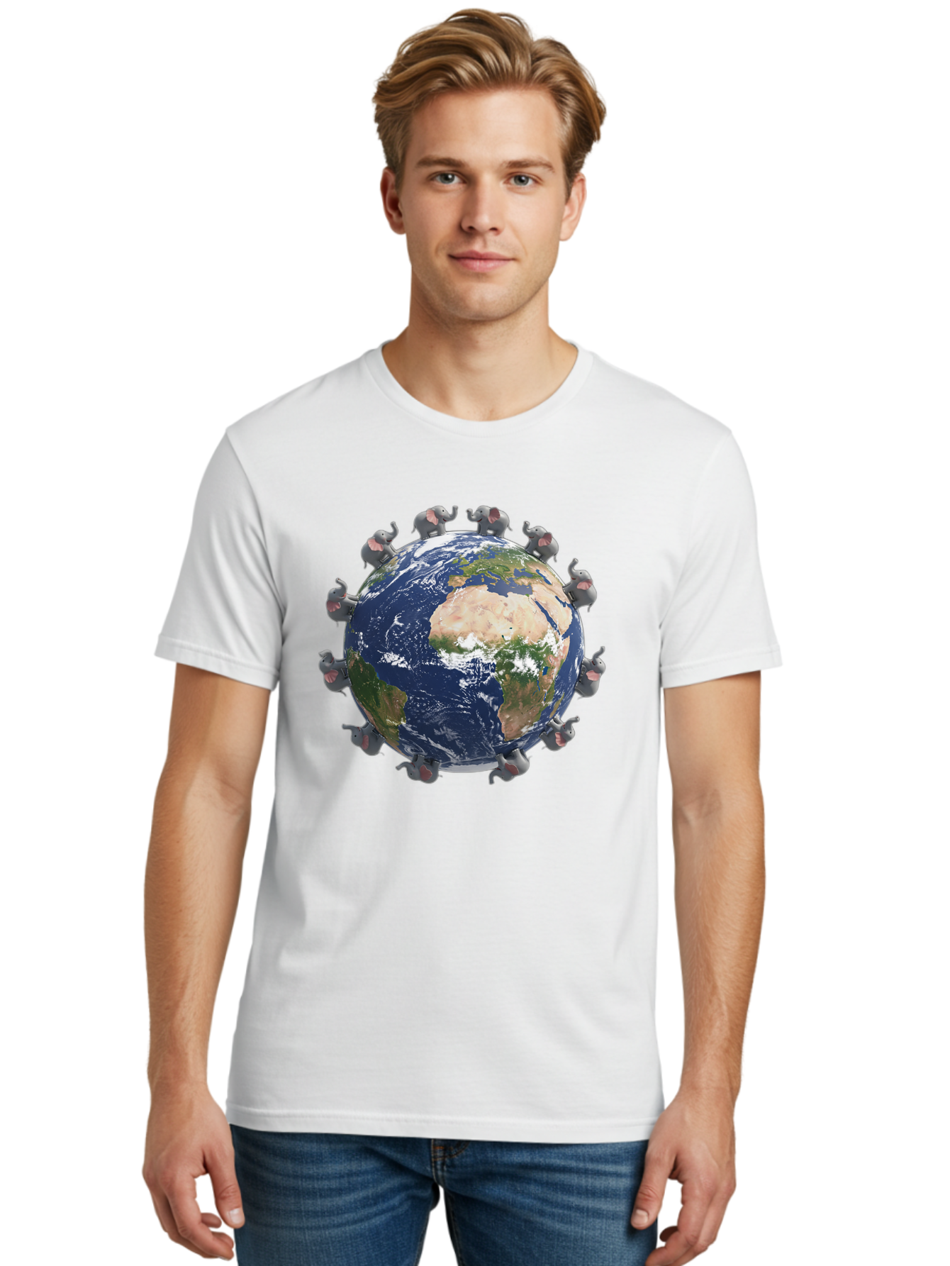 Elephants-Holding-Earth Men'S Graphic Tee, 100% Cotton, Comfortable Casual Summer Wear, Machine Washable, Elephants Surrounding The Earth, Global Unity, Conservation Efforts, Wildlife Protection, Animal Lovers, Earth'S Beauty, Baa644 26