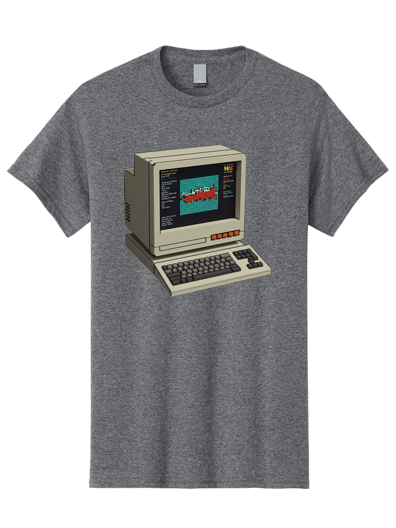 Elite-Game-On-Apple-Ii Men'S Graphic Tee, 100% Cotton, Comfortable Casual Summer Wear, Machine Washable, Retro Computer, Apple Ii, Vintage Technology, Pixel Art, Old School Gaming, 8-Bit Graphics, Red Boat, Turquoise Grid Baa645 1