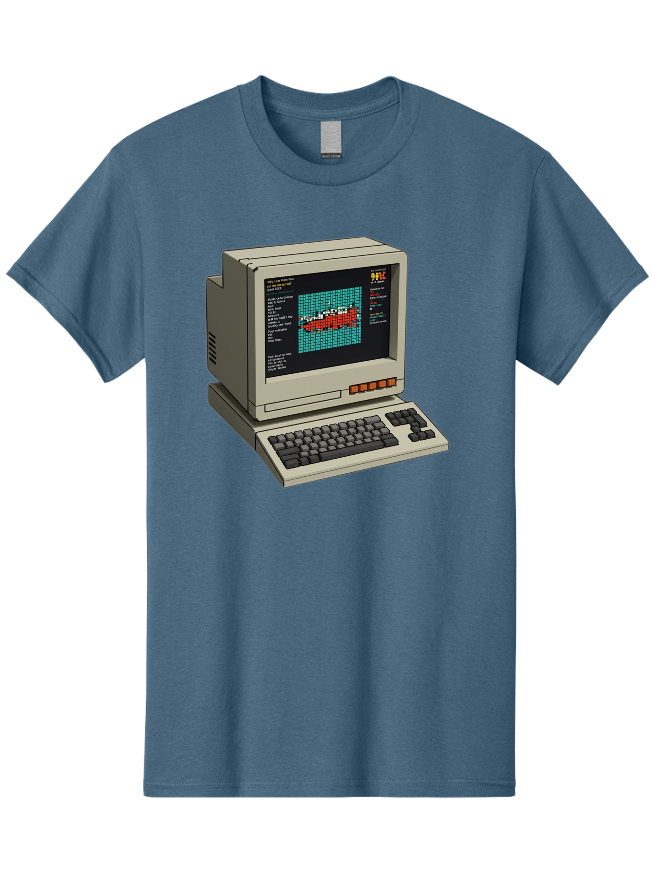 Elite-Game-On-Apple-Ii Men'S Graphic Tee, 100% Cotton, Comfortable Casual Summer Wear, Machine Washable, Retro Computer, Apple Ii, Vintage Technology, Pixel Art, Old School Gaming, 8-Bit Graphics, Red Boat, Turquoise Grid Baa645 17