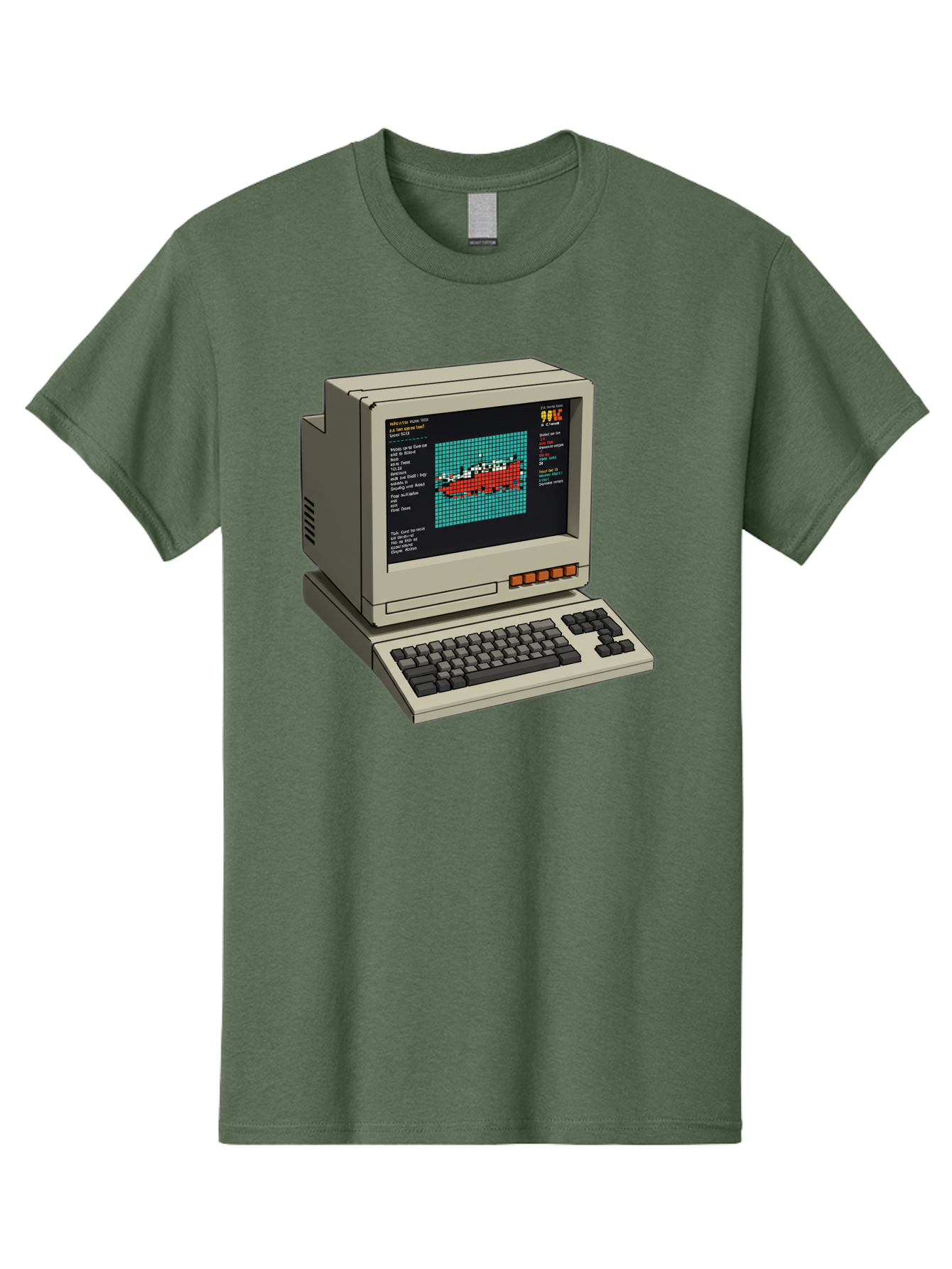 Elite-Game-On-Apple-Ii Men'S Graphic Tee, 100% Cotton, Comfortable Casual Summer Wear, Machine Washable, Retro Computer, Apple Ii, Vintage Technology, Pixel Art, Old School Gaming, 8-Bit Graphics, Red Boat, Turquoise Grid Baa645 23