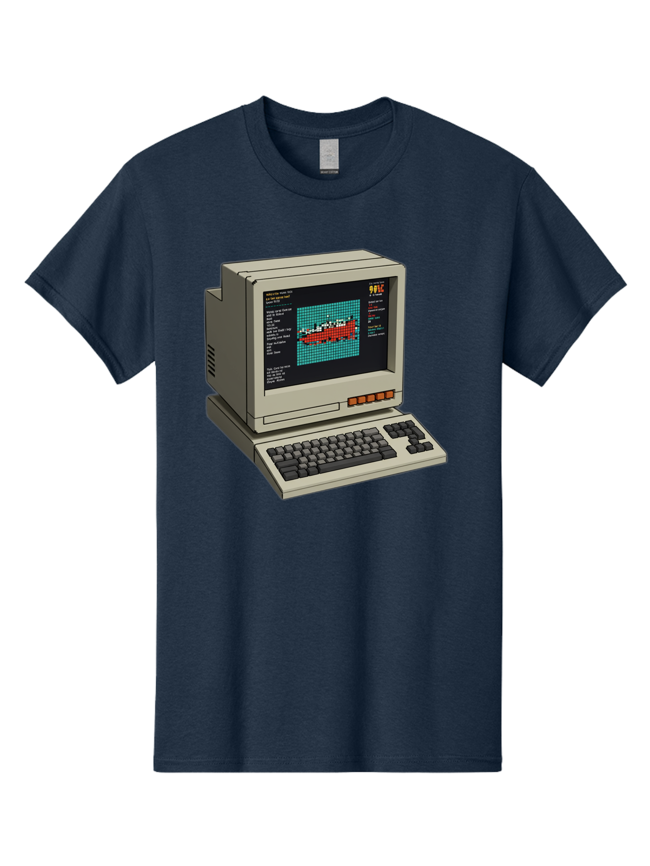 Elite-Game-On-Apple-Ii Men'S Graphic Tee, 100% Cotton, Comfortable Casual Summer Wear, Machine Washable, Retro Computer, Apple Ii, Vintage Technology, Pixel Art, Old School Gaming, 8-Bit Graphics, Red Boat, Turquoise Grid Baa645 7