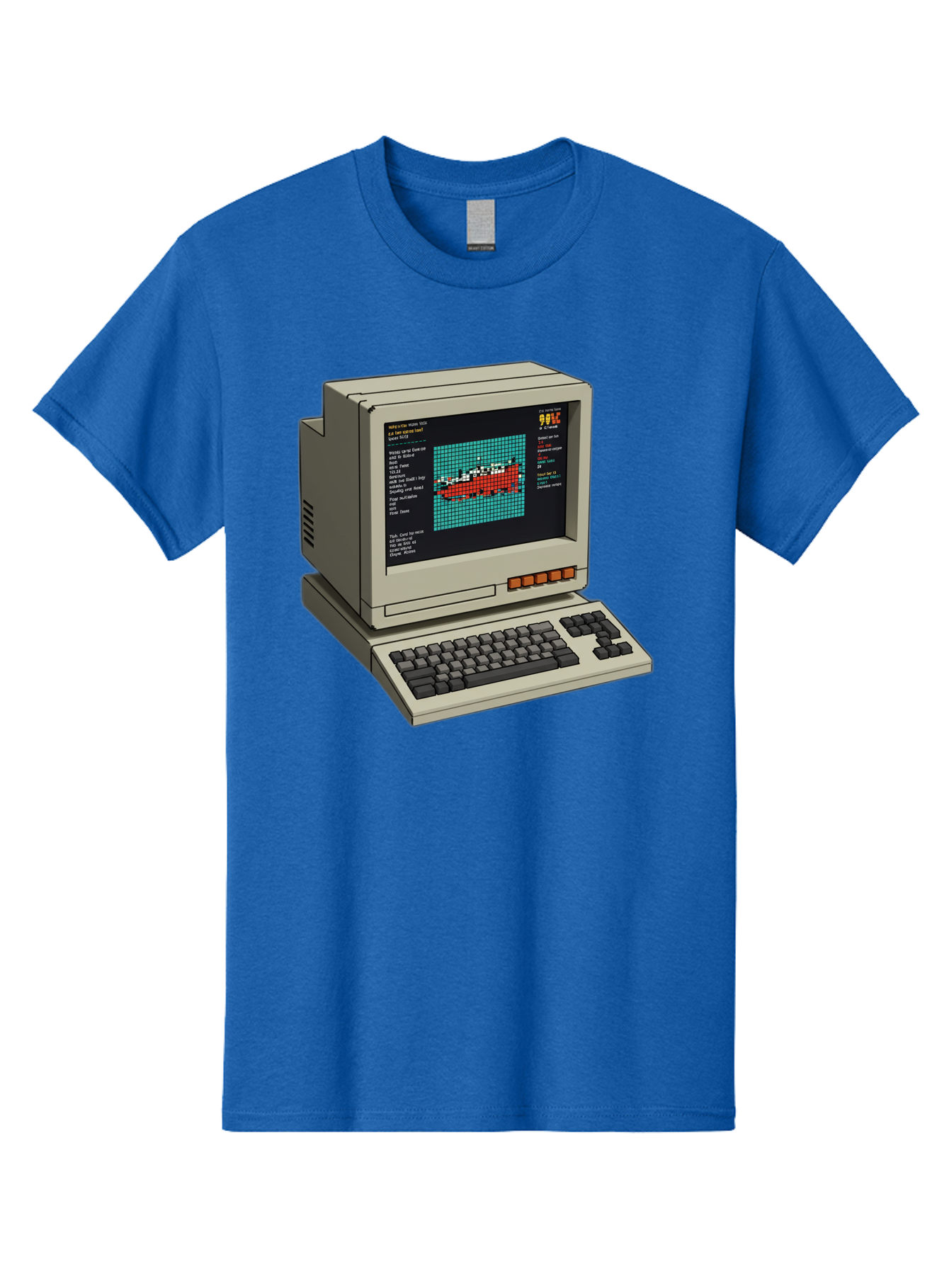 Elite-Game-On-Apple-Ii Men'S Graphic Tee, 100% Cotton, Comfortable Casual Summer Wear, Machine Washable, Retro Computer, Apple Ii, Vintage Technology, Pixel Art, Old School Gaming, 8-Bit Graphics, Red Boat, Turquoise Grid Baa645 29