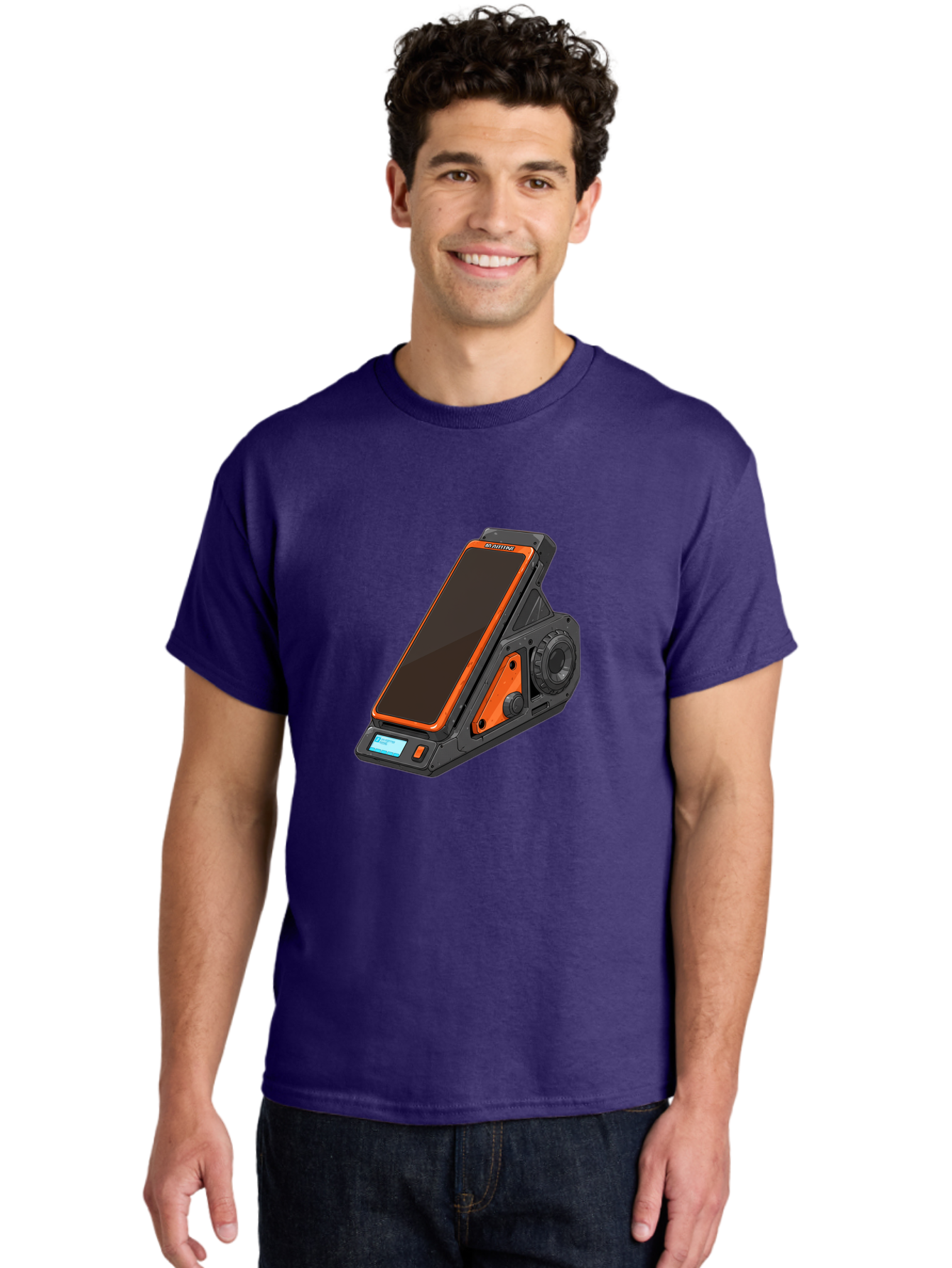 Gaming-Phone-Holder Men'S Graphic Tee, 100% Cotton, Comfortable Casual Summer Wear, Machine Washable, Smartphone With Gaming Features, Orange Accents, Black Design, Futuristic Technology, Gaming Phone, High-Performance Device, Baa708 8
