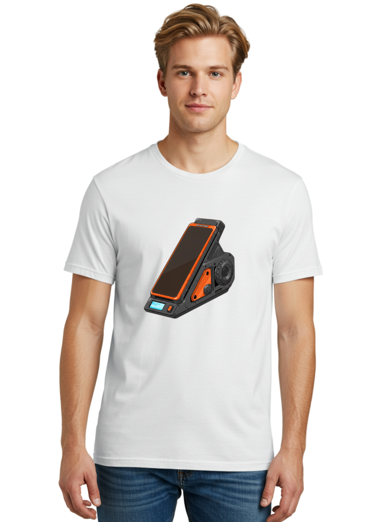 Gaming-Phone-Holder Men'S Graphic Tee, 100% Cotton, Comfortable Casual Summer Wear, Machine Washable, Smartphone With Gaming Features, Orange Accents, Black Design, Futuristic Technology, Gaming Phone, High-Performance Device, Baa708 14