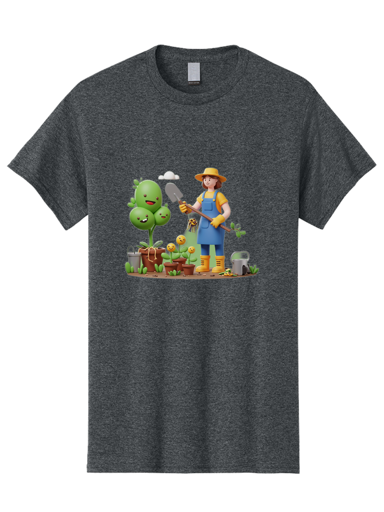 Gardener-With-Cartoon-Plants Men'S Graphic Tee, 100% Cotton, Comfortable Casual Summer Wear, Machine Washable, Cartoon Gardener, Gardening Tools, Potted Plants, Smiling Plants, Gardening Gloves, Watering Can, Gardening Overalls, Baa717 29