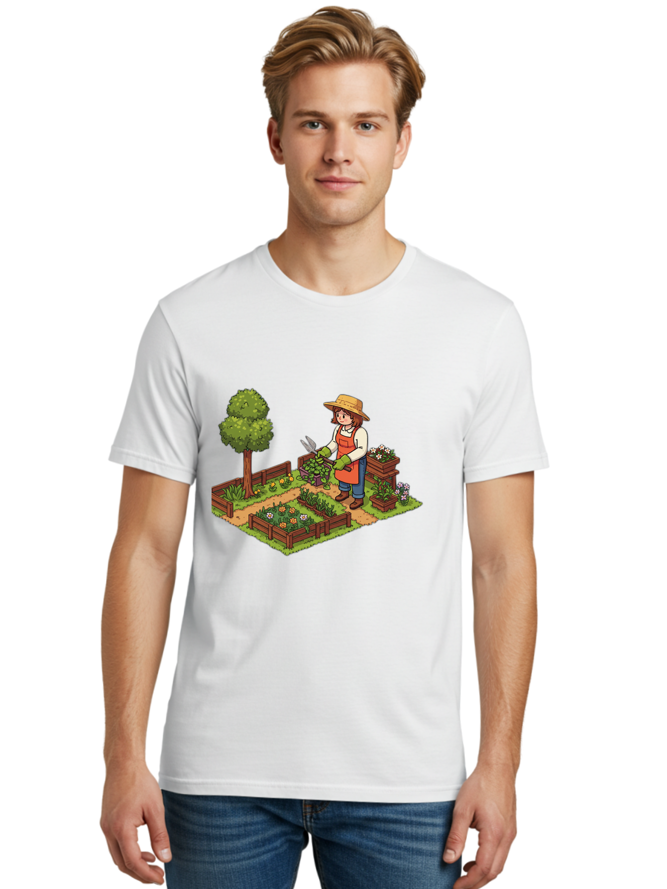 Gardener Men'S Graphic Tee, 100% Cotton, Comfortable Casual Summer Wear, Machine Washable, Gardening, Flower Gardening, Gardening Tools, Gardening Apron, Gardening Hat, Gardening Gloves, Potted Plants, Gardening Scenery, Serene Garden, Baa720 24