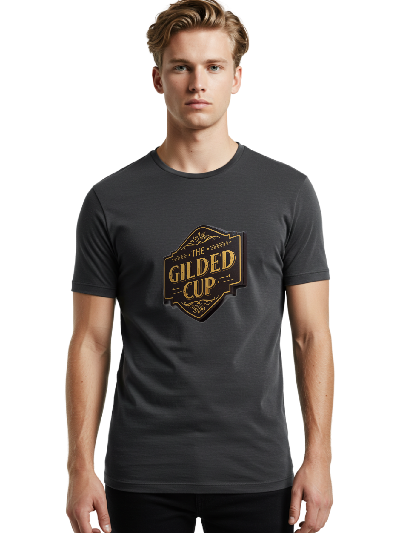 Gilded-Cup Men'S Graphic Tee, 100% Cotton, Comfortable Casual Summer Wear, Machine Washable, The Gilded Cup, Luxury Branding, Elegant Font, Gold And Black Logo, Vintage Style, Ornate Design, Sophistication, Premium Feel Baa736 2