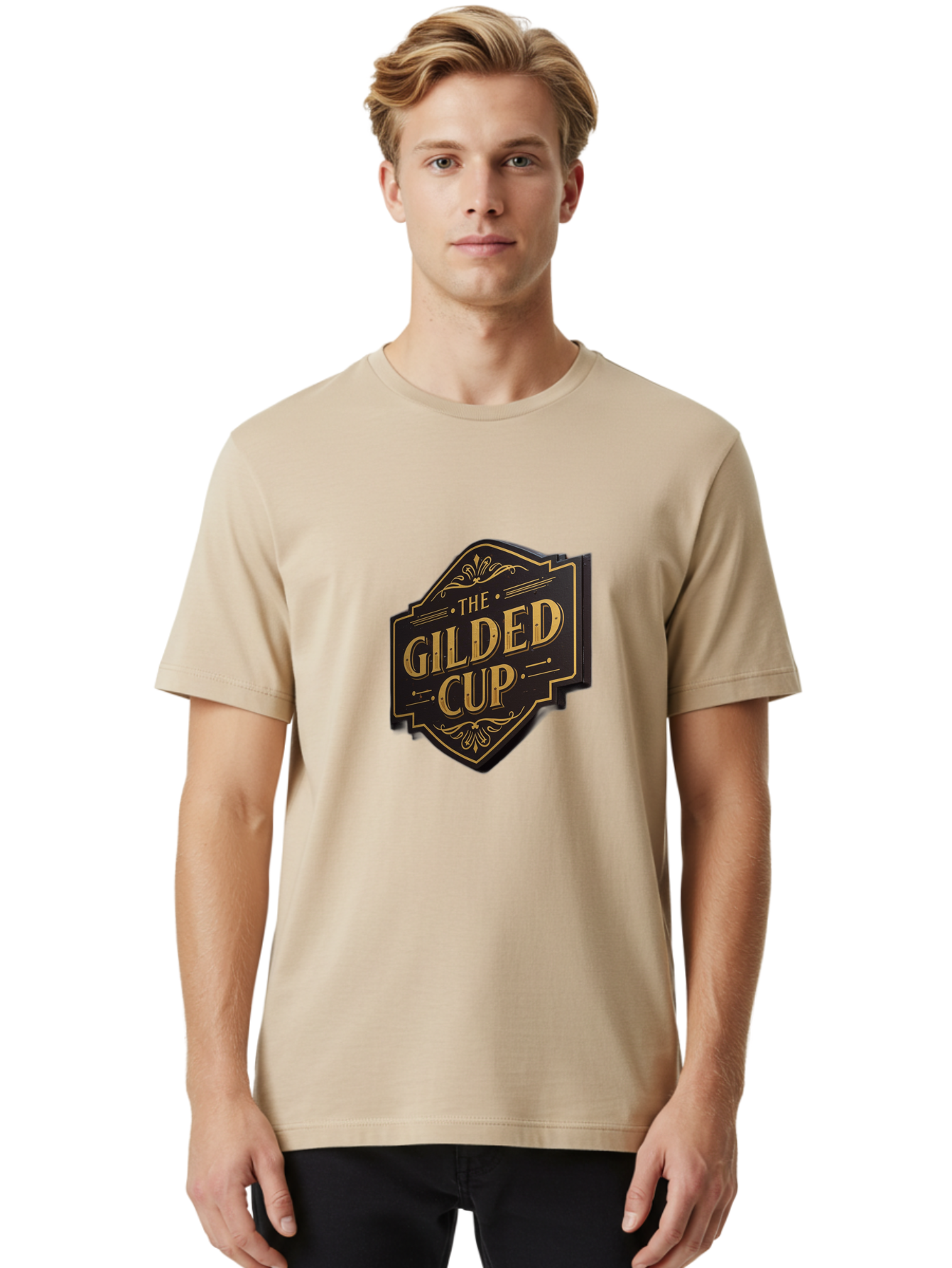 Gilded-Cup Men'S Graphic Tee, 100% Cotton, Comfortable Casual Summer Wear, Machine Washable, The Gilded Cup, Luxury Branding, Elegant Font, Gold And Black Logo, Vintage Style, Ornate Design, Sophistication, Premium Feel Baa736 6