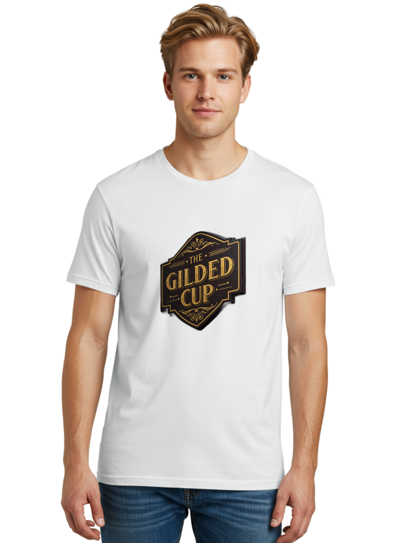 Gilded-Cup Men'S Graphic Tee, 100% Cotton, Comfortable Casual Summer Wear, Machine Washable, The Gilded Cup, Luxury Branding, Elegant Font, Gold And Black Logo, Vintage Style, Ornate Design, Sophistication, Premium Feel Baa736 24