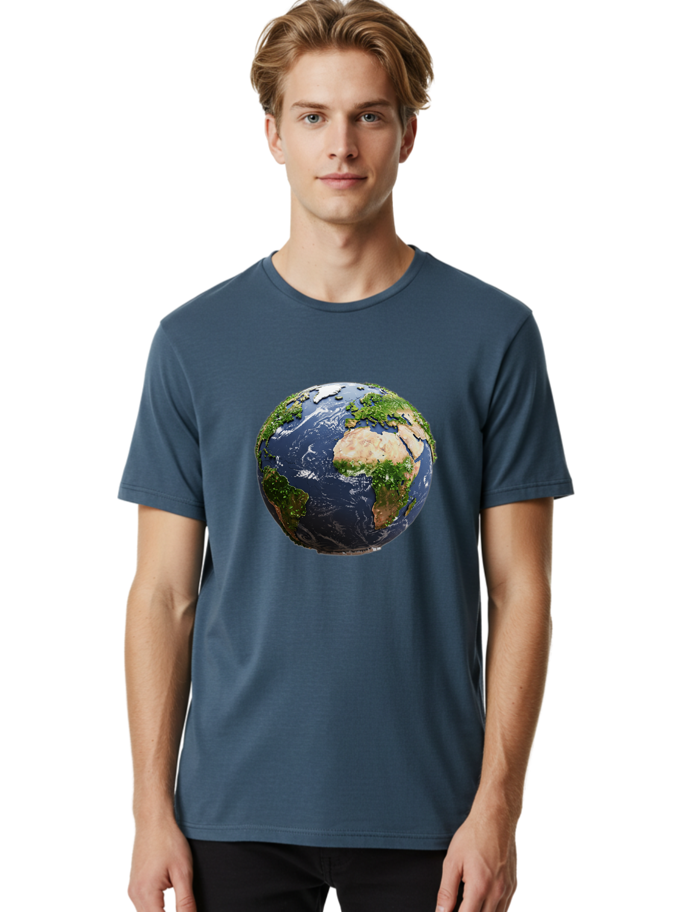 Globe-12 Men'S Graphic Tee, 100% Cotton, Comfortable Casual Summer Wear, Machine Washable, Globe Showing Africa, Europe, And Atlantic Ocean, Global View, Planet Earth, Continents, Oceans, Digital Rendering, 3D Visualization, World Map Baa741 28