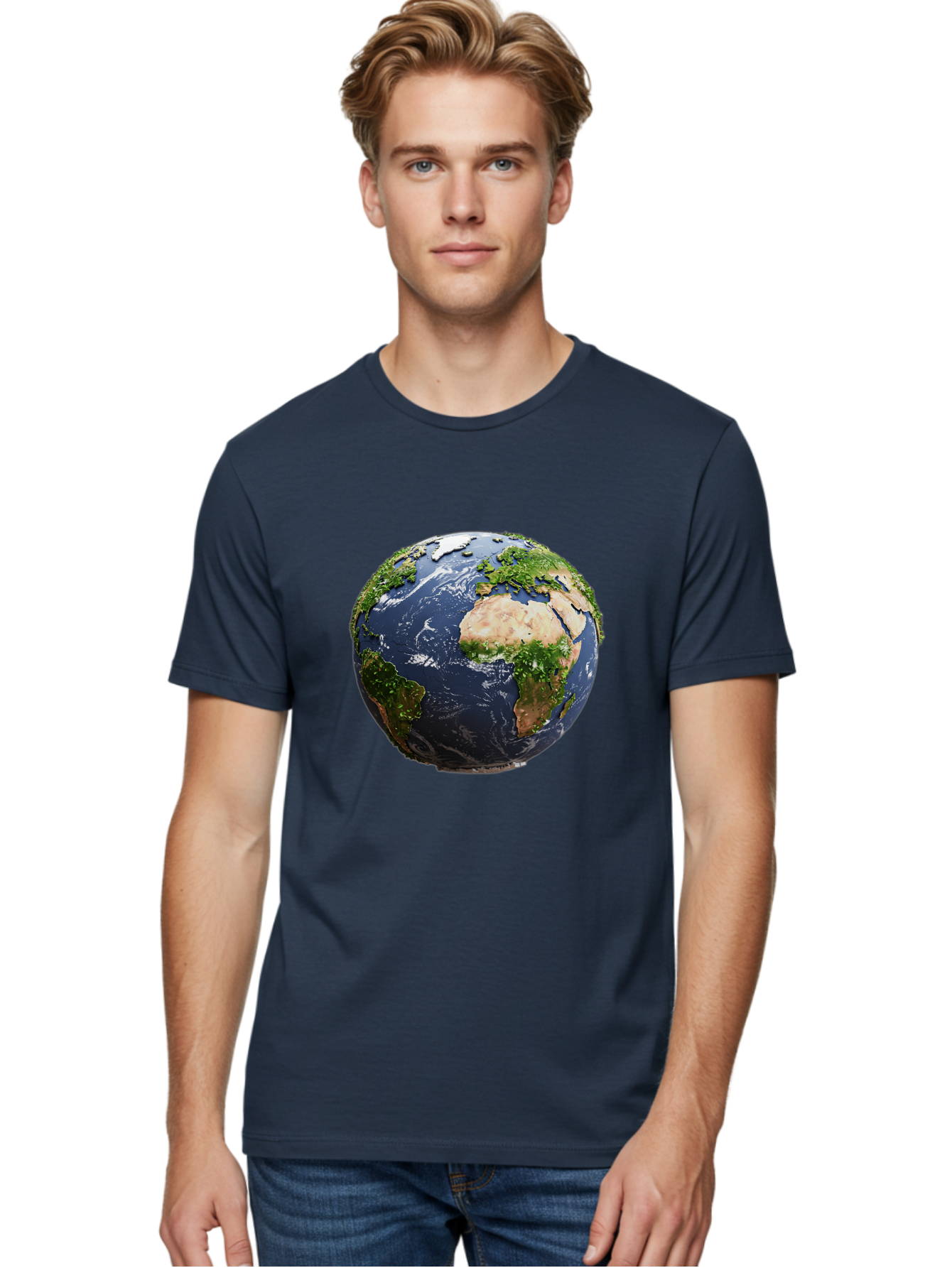 Globe-12 Men'S Graphic Tee, 100% Cotton, Comfortable Casual Summer Wear, Machine Washable, Globe Showing Africa, Europe, And Atlantic Ocean, Global View, Planet Earth, Continents, Oceans, Digital Rendering, 3D Visualization, World Map Baa741 6