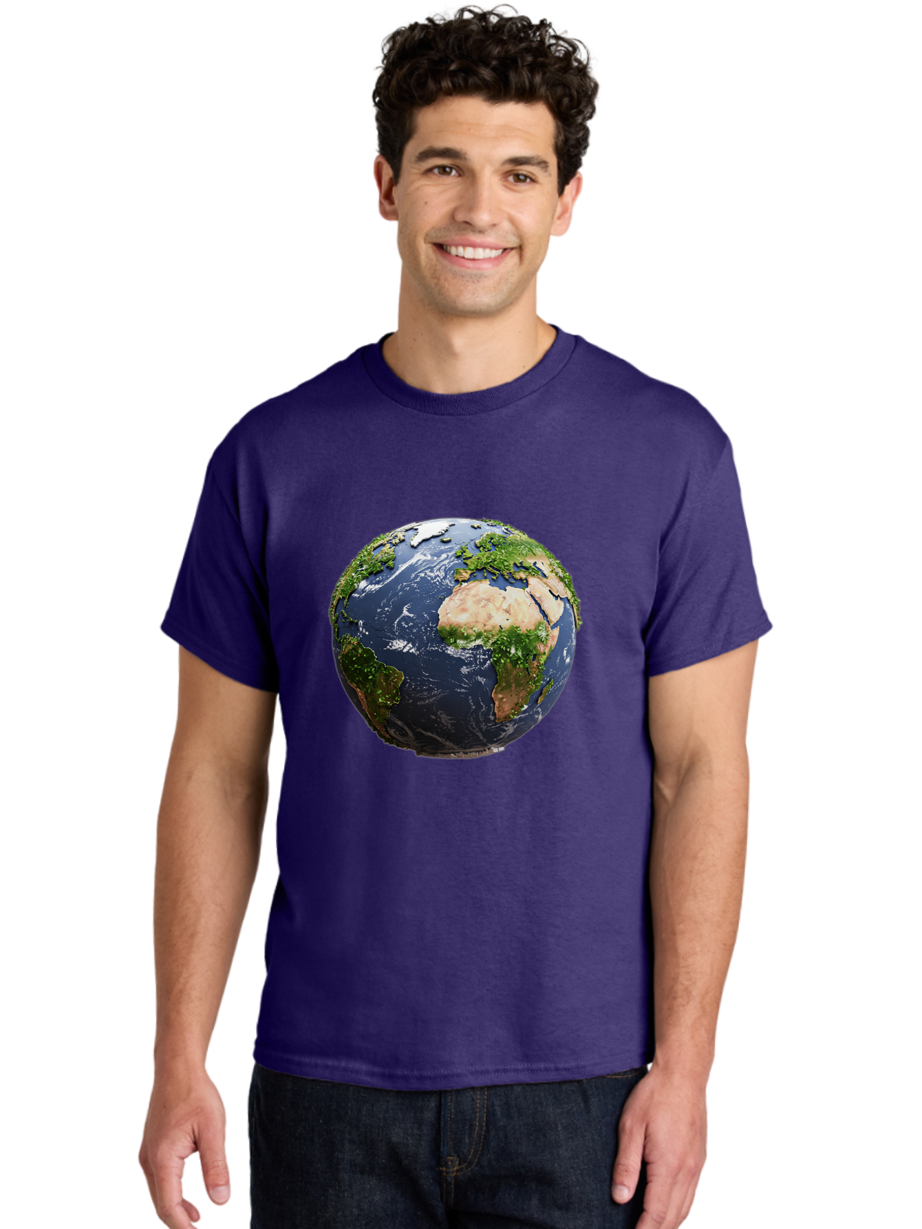 Globe-12 Men'S Graphic Tee, 100% Cotton, Comfortable Casual Summer Wear, Machine Washable, Globe Showing Africa, Europe, And Atlantic Ocean, Global View, Planet Earth, Continents, Oceans, Digital Rendering, 3D Visualization, World Map Baa741 22