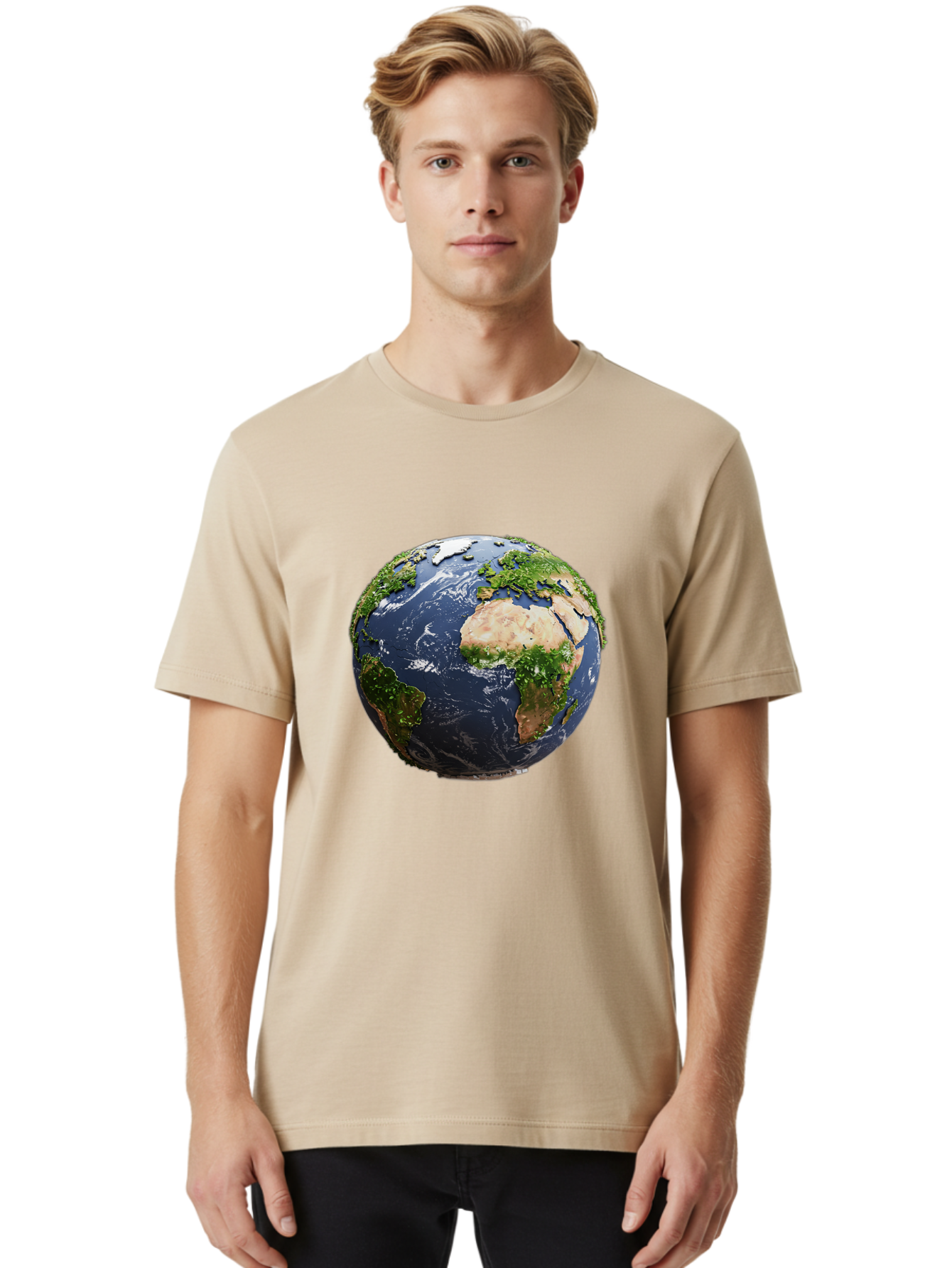 Globe-12 Men'S Graphic Tee, 100% Cotton, Comfortable Casual Summer Wear, Machine Washable, Globe Showing Africa, Europe, And Atlantic Ocean, Global View, Planet Earth, Continents, Oceans, Digital Rendering, 3D Visualization, World Map Baa741 10