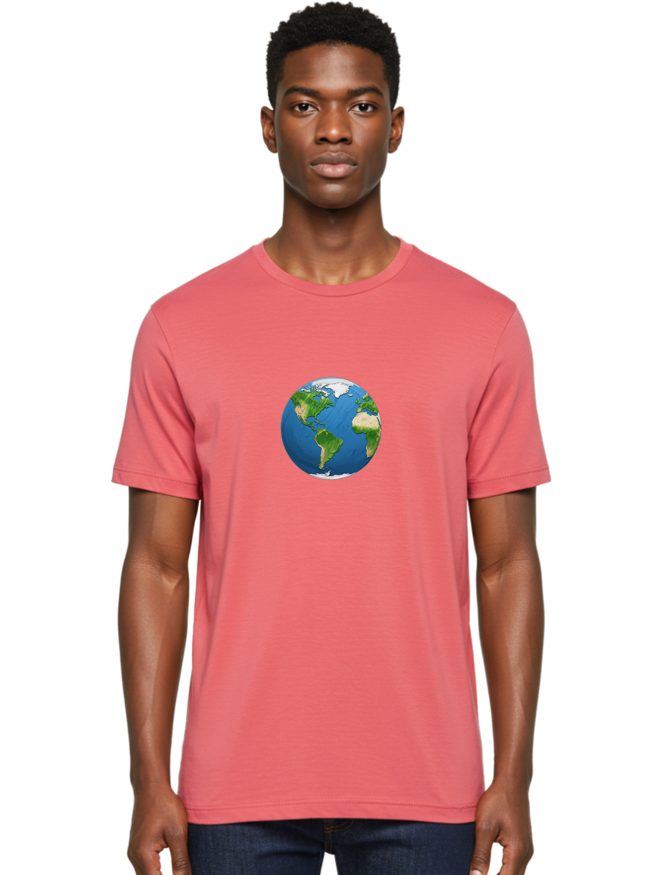 Globe-3 Men'S Graphic Tee, 100% Cotton, Comfortable Casual Summer Wear, Machine Washable, Globe Showing Americas And Africa, Planet Earth, 3D Rendering, Blue Oceans, Green Continents, Natural Resources, Global Unity, Earth From Space Baa743 26