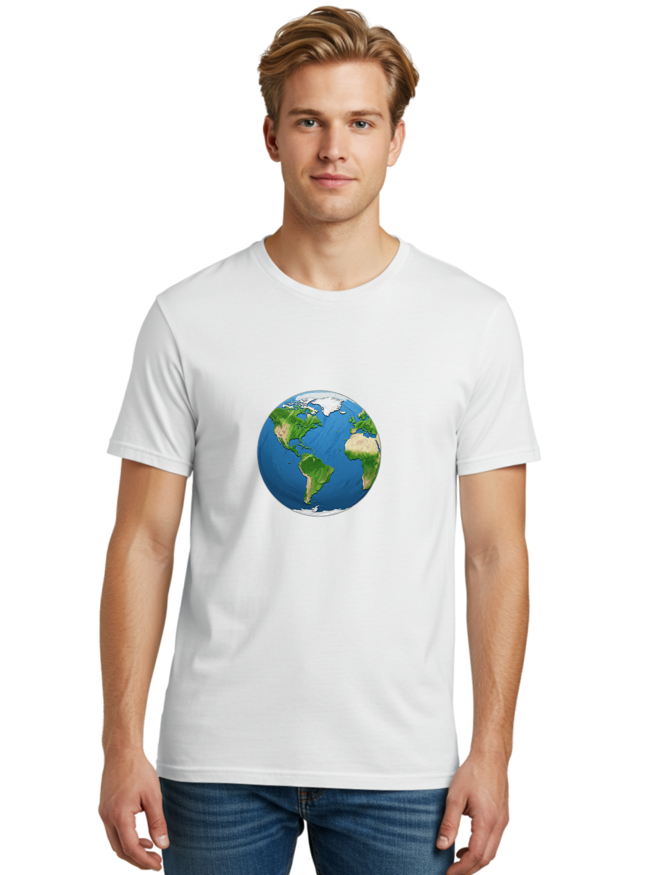 Globe-3 Men'S Graphic Tee, 100% Cotton, Comfortable Casual Summer Wear, Machine Washable, Globe Showing Americas And Africa, Planet Earth, 3D Rendering, Blue Oceans, Green Continents, Natural Resources, Global Unity, Earth From Space Baa743 30