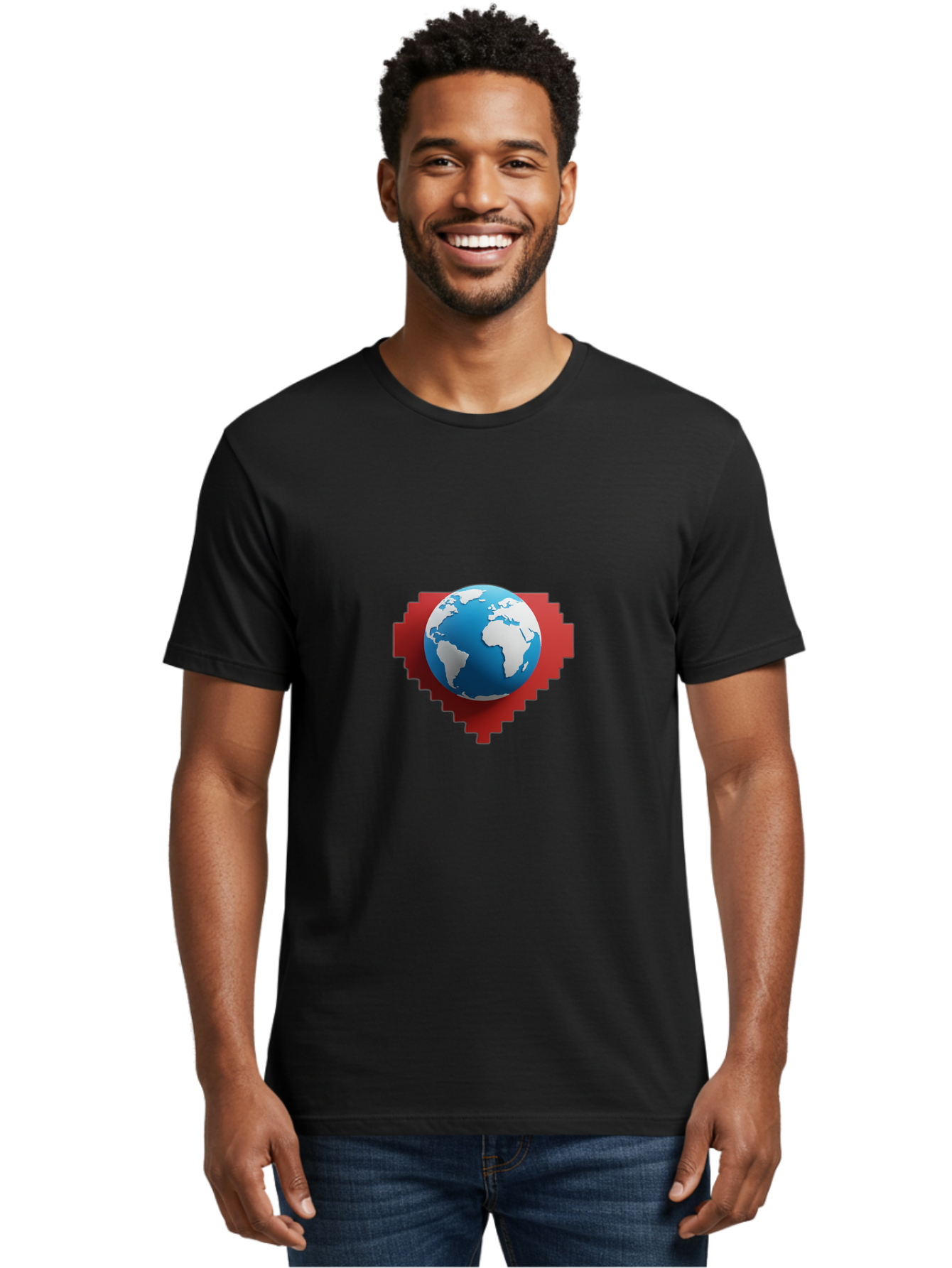 Globe-4 Men'S Graphic Tee, 100% Cotton, Comfortable Casual Summer Wear, Machine Washable, Globe Centered On Red Heart, Global Unity, Love For Earth, World Harmony, Digital Illustration, 3D Globe, Heart Shape, International Cooperation, Baa744 16