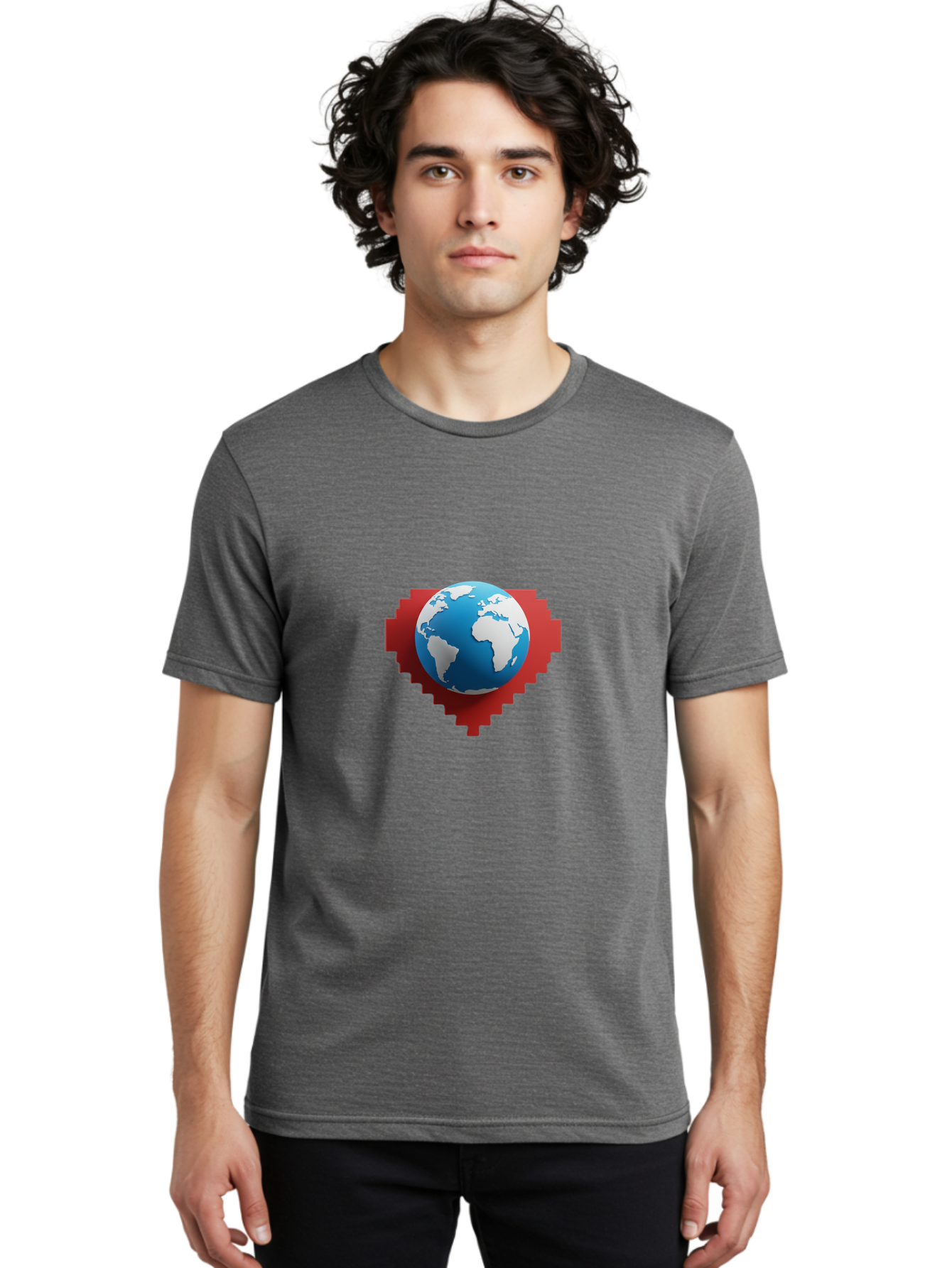 Globe-4 Men'S Graphic Tee, 100% Cotton, Comfortable Casual Summer Wear, Machine Washable, Globe Centered On Red Heart, Global Unity, Love For Earth, World Harmony, Digital Illustration, 3D Globe, Heart Shape, International Cooperation, Baa744 4