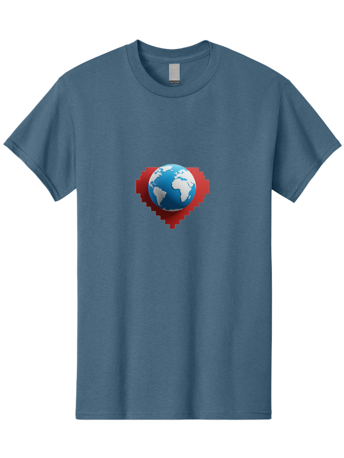 Globe-4 Men'S Graphic Tee, 100% Cotton, Comfortable Casual Summer Wear, Machine Washable, Globe Centered On Red Heart, Global Unity, Love For Earth, World Harmony, Digital Illustration, 3D Globe, Heart Shape, International Cooperation, Baa744 19