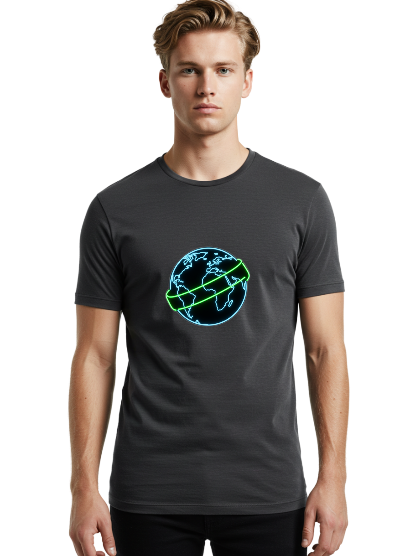 Globe-8 Men'S Graphic Tee, 100% Cotton, Comfortable Casual Summer Wear, Machine Washable, Globe Illustration, Neon Lines, Global Map, Earth Icon, Futuristic Design, Digital Art, World Map Outline, Abstract Globe, Modern Graphic Baa748 16