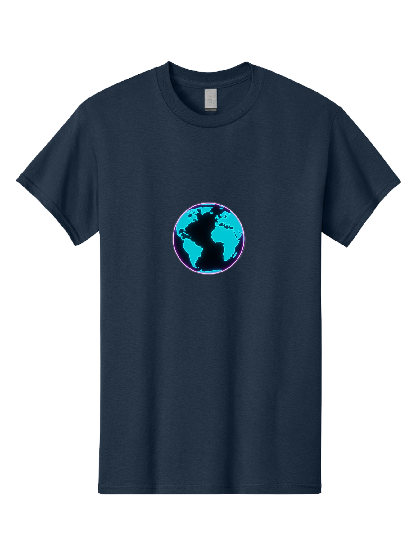 Globe-9 Men'S Graphic Tee, 100% Cotton, Comfortable Casual Summer Wear, Machine Washable, Globe, World Map, Blue And Black Silhouette, Centered, Visual Representation, Earth'S Surface, Americas Centered, Pink Outline, Modern Design, Baa749 15
