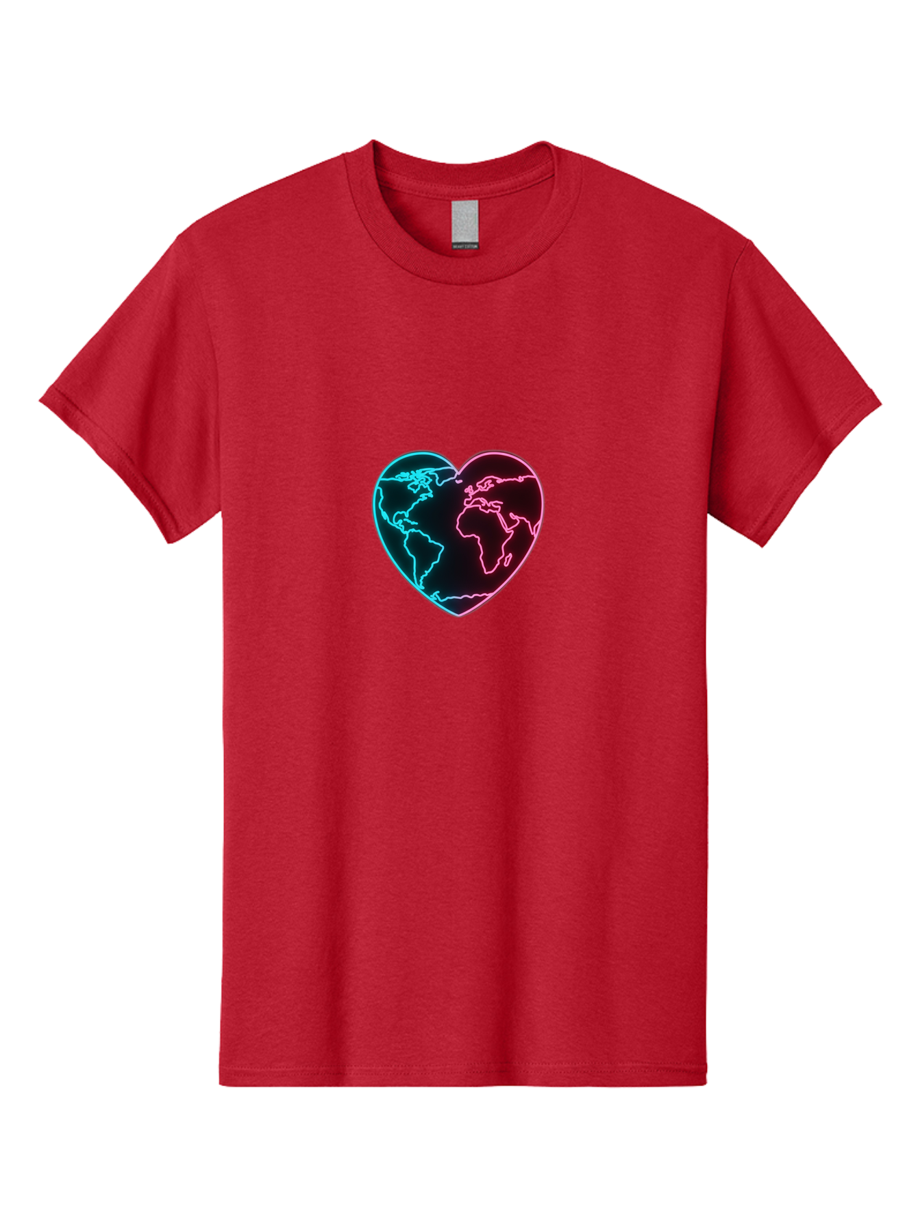 Globe-Heart Men'S Graphic Tee, 100% Cotton, Comfortable Casual Summer Wear, Machine Washable, Glowing World Map, Heart Shape, Neon Light, Global Unity, Love For The Planet, Blue And Pink Glow, Futuristic Design, Symbolic Representation Baa750 29