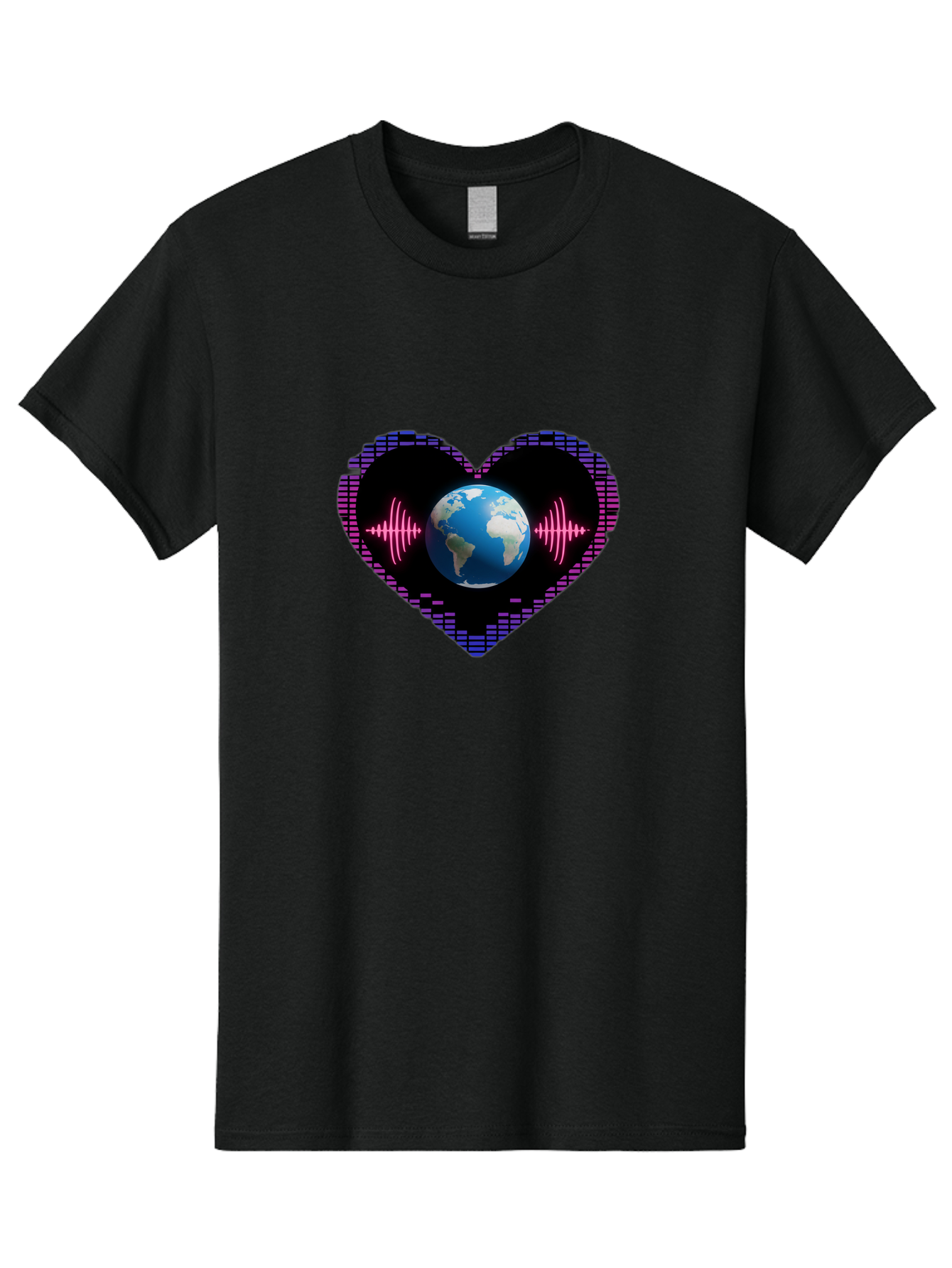 Globe-Heartbeat Men'S Graphic Tee, 100% Cotton, Comfortable Casual Summer Wear, Machine Washable, Globe In Heart Shape, Digital Graphic, Sound Wave, Earth Love, Global Unity, Tech Art, Futuristic Design, Pixel Art Baa751 17