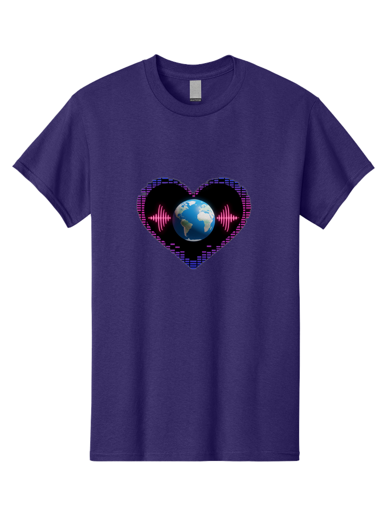 Globe-Heartbeat Men'S Graphic Tee, 100% Cotton, Comfortable Casual Summer Wear, Machine Washable, Globe In Heart Shape, Digital Graphic, Sound Wave, Earth Love, Global Unity, Tech Art, Futuristic Design, Pixel Art Baa751 1