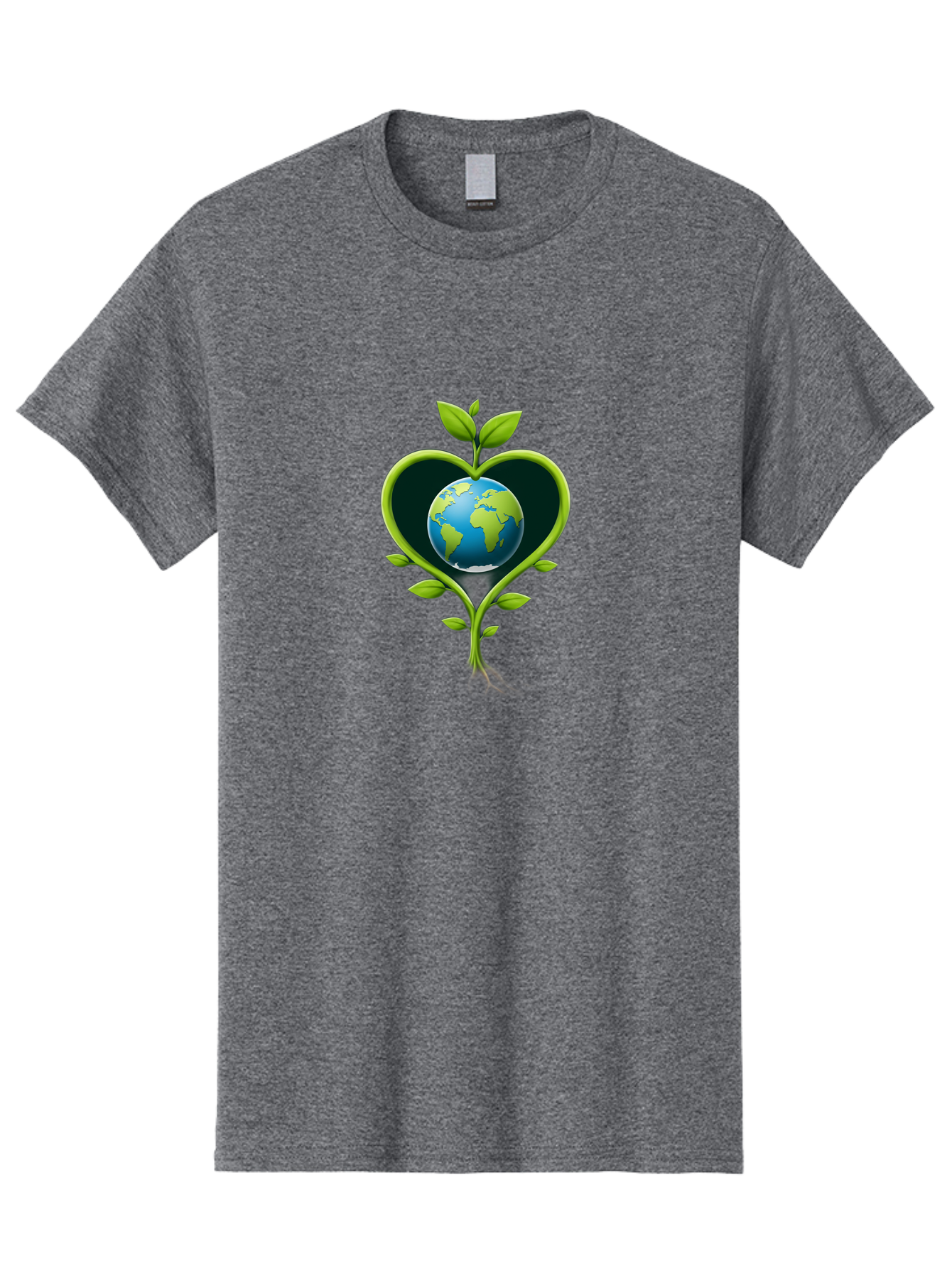Globe-In-Heart-1 Men'S Graphic Tee, 100% Cotton, Comfortable Casual Summer Wear, Machine Washable, Globe In Heart Shape, Love For The Planet, Eco-Friendly, Green Leaves, Environmental Conservation, Sustainable Living, Earth Care, Heartwarming, Baa752 15