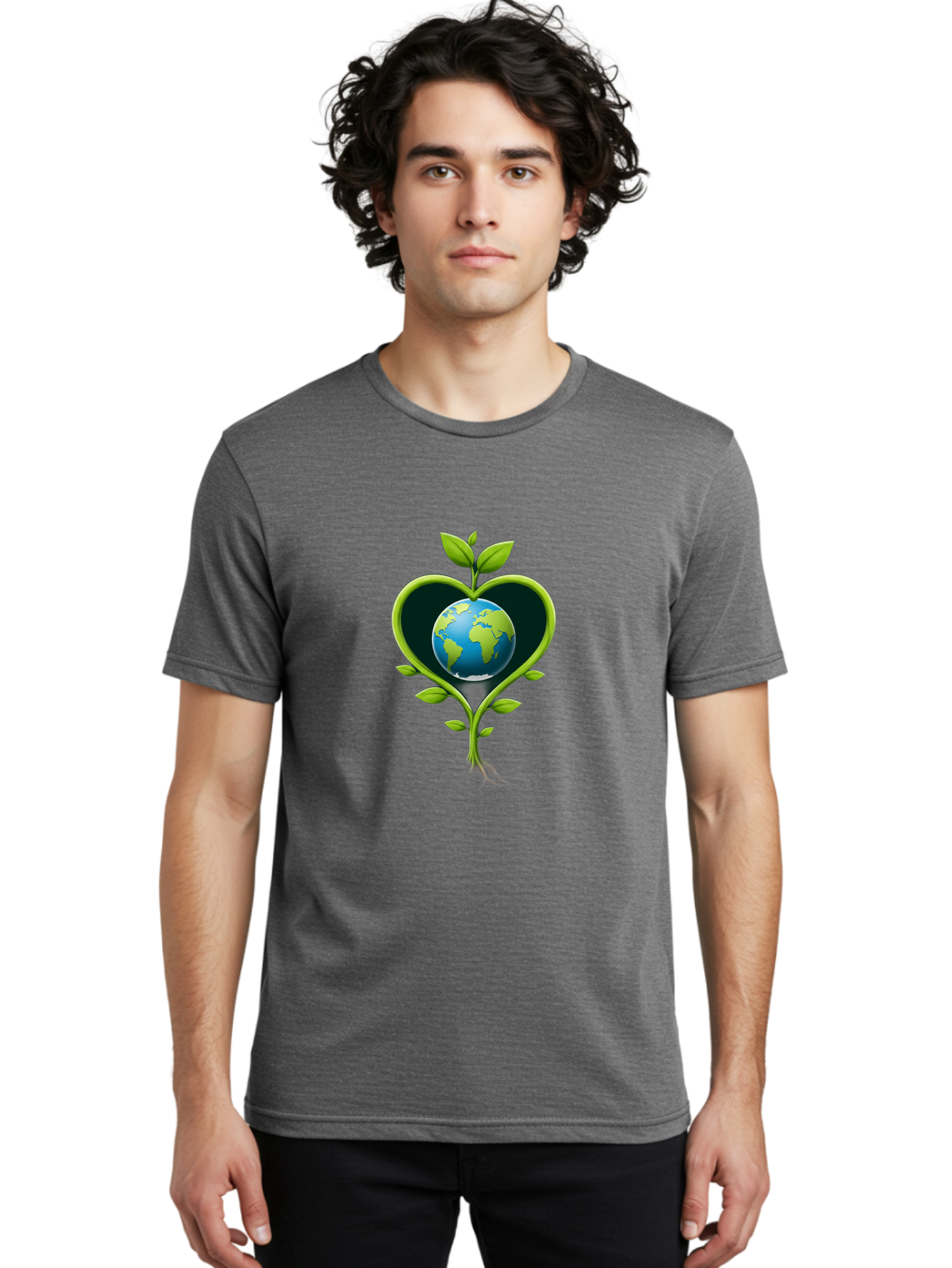 Globe-In-Heart-1 Men'S Graphic Tee, 100% Cotton, Comfortable Casual Summer Wear, Machine Washable, Globe In Heart Shape, Love For The Planet, Eco-Friendly, Green Leaves, Environmental Conservation, Sustainable Living, Earth Care, Heartwarming, Baa752 16