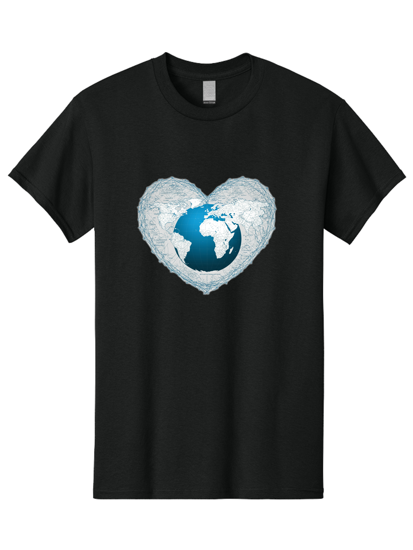 Globe-In-Heart-2 Men'S Graphic Tee, 100% Cotton, Comfortable Casual Summer Wear, Machine Washable, Globe In Heart Shape, World Map, Love For The Earth, Global Unity, Blue Gradient, Wireframe Design, Earth Illustration, Heart-Shaped Globe Baa753 1