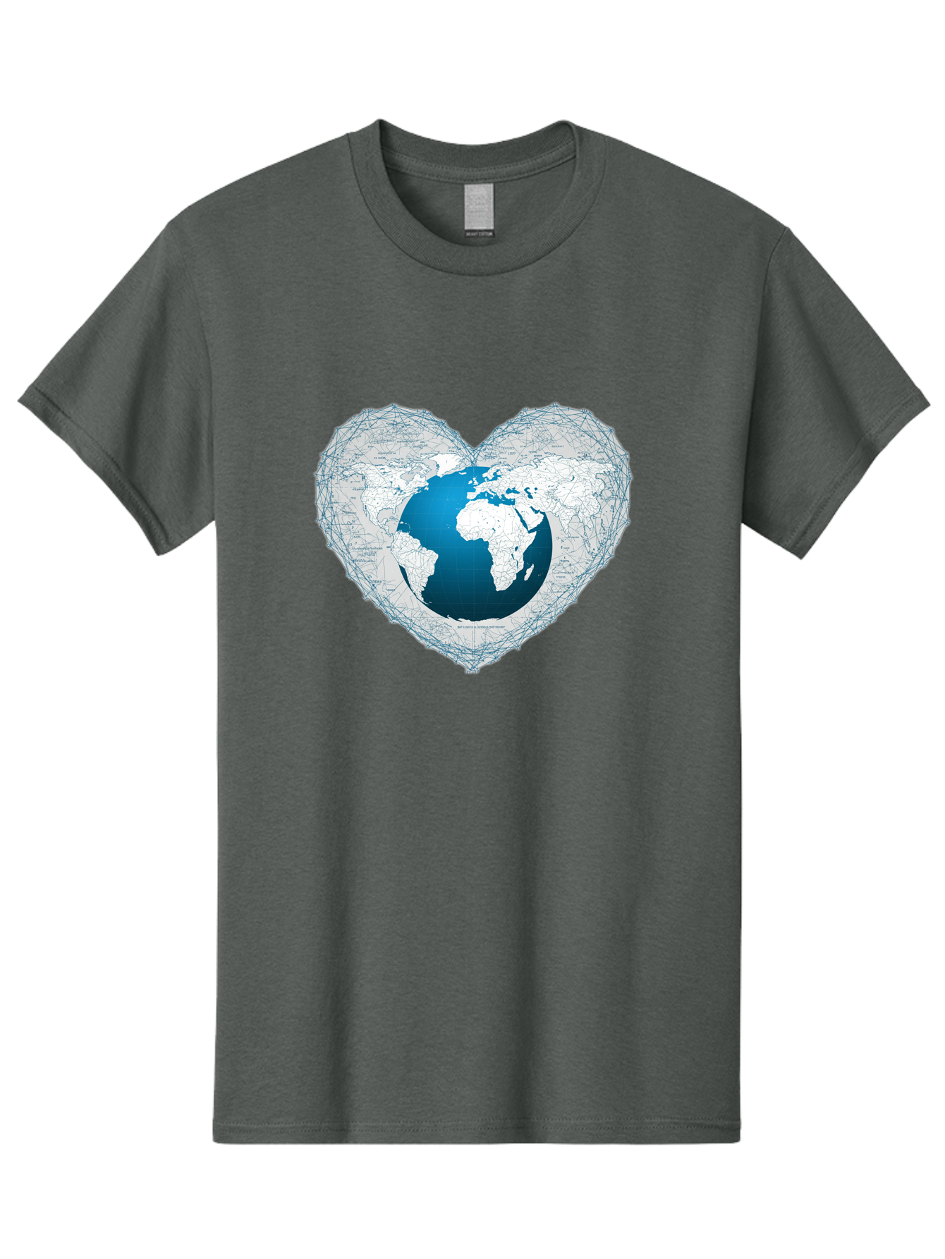 Globe-In-Heart-2 Men'S Graphic Tee, 100% Cotton, Comfortable Casual Summer Wear, Machine Washable, Globe In Heart Shape, World Map, Love For The Earth, Global Unity, Blue Gradient, Wireframe Design, Earth Illustration, Heart-Shaped Globe Baa753 19