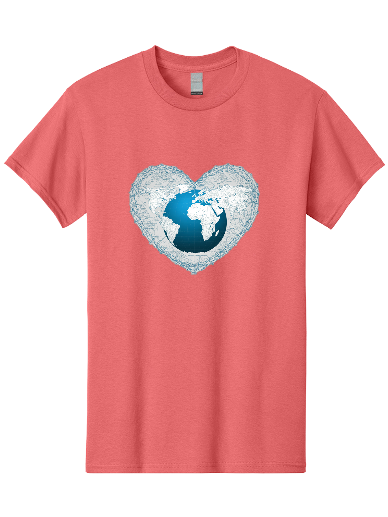 Globe-In-Heart-2 Men'S Graphic Tee, 100% Cotton, Comfortable Casual Summer Wear, Machine Washable, Globe In Heart Shape, World Map, Love For The Earth, Global Unity, Blue Gradient, Wireframe Design, Earth Illustration, Heart-Shaped Globe Baa753 7