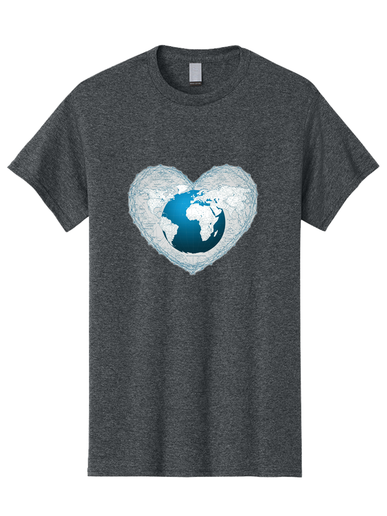 Globe-In-Heart-2 Men'S Graphic Tee, 100% Cotton, Comfortable Casual Summer Wear, Machine Washable, Globe In Heart Shape, World Map, Love For The Earth, Global Unity, Blue Gradient, Wireframe Design, Earth Illustration, Heart-Shaped Globe Baa753 15